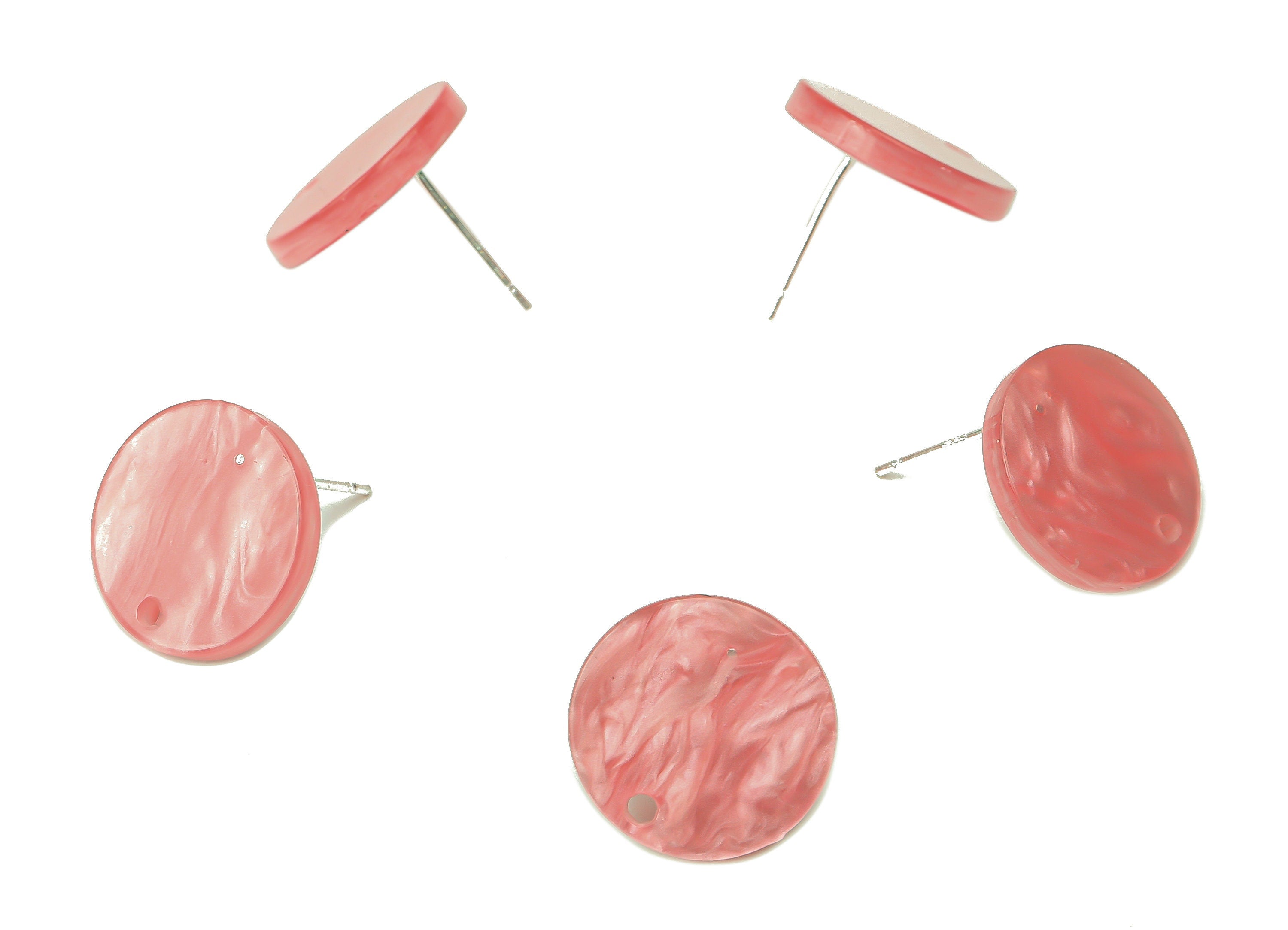 Acrylic Round Earring Stud – Red Acrylic Circle Earring Post - Silver Plated Cupronickel Stud - Jewelry Supplies - 15.5x15.5x2.3mm - AC2485D - DOMEDBAZAAR