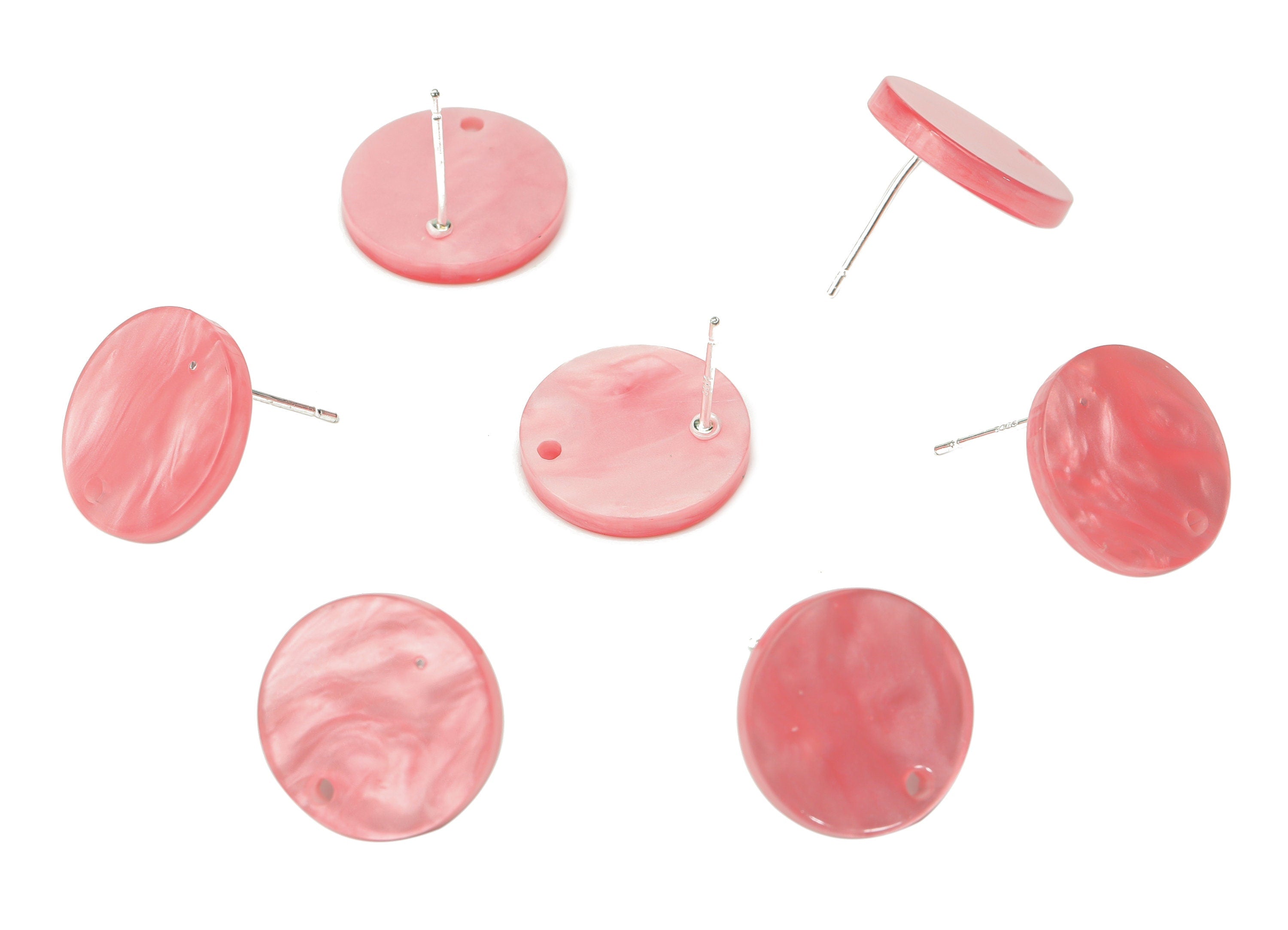 Acrylic Round Earring Stud – Red Acrylic Circle Earring Post - Silver Plated Cupronickel Stud - Jewelry Supplies - 15.5x15.5x2.3mm - AC2485D - DOMEDBAZAAR