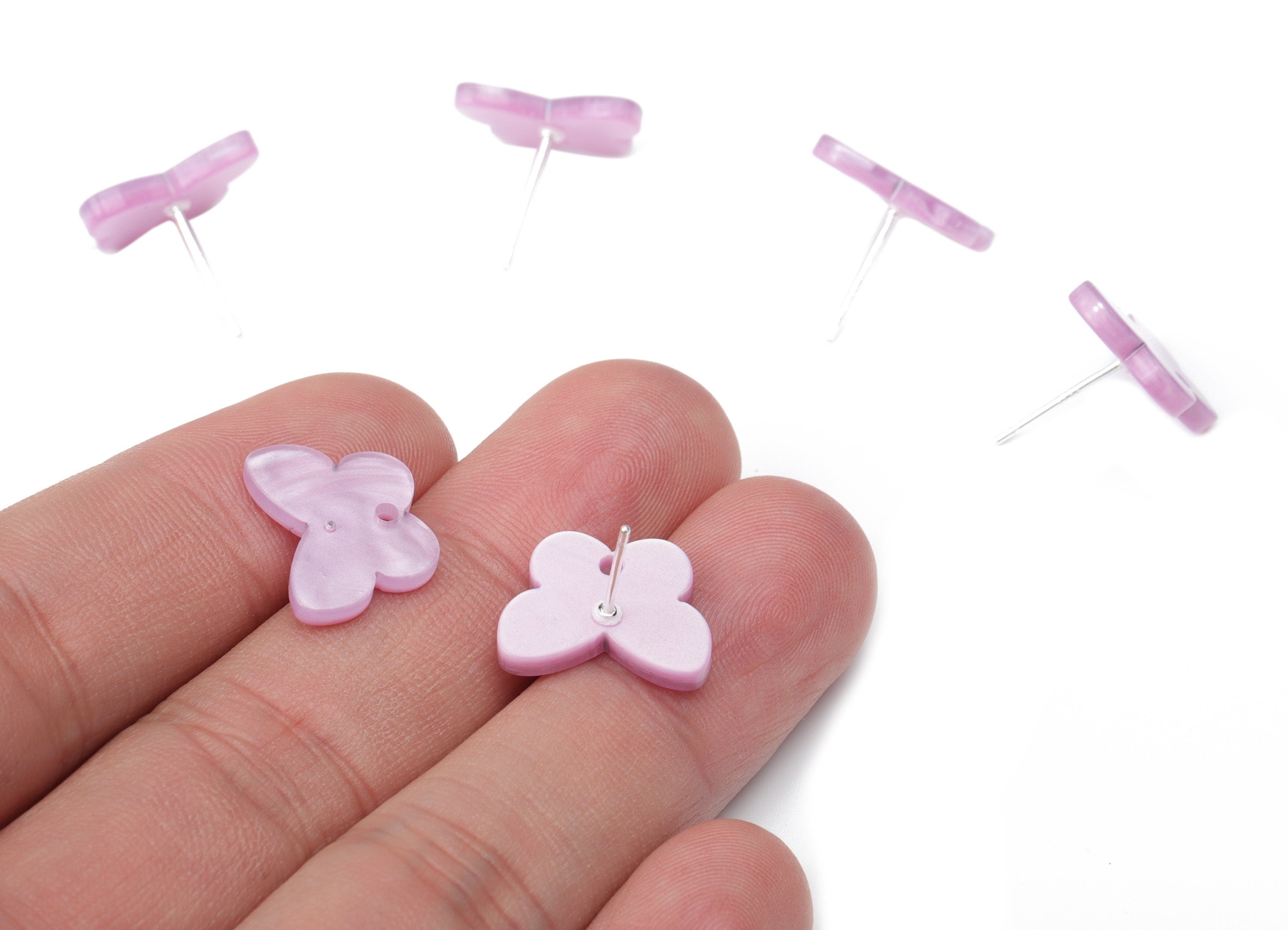 Acrylic Butterfly Earring Stud – Purple Acrylic Butterfly Post - Silver Plated Cupronickel Stud - Jewelry Supplies - 15.7x12.1x2mm - AC2487A - DOMEDBAZAAR