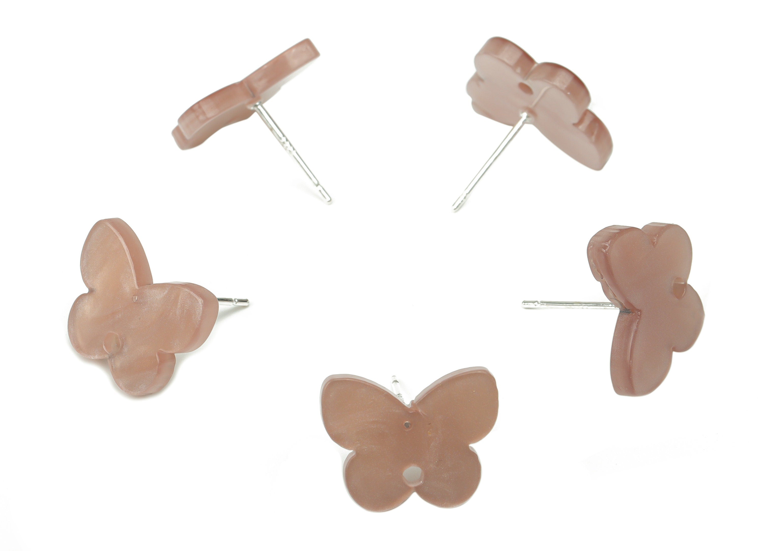 Acrylic Butterfly Earring Stud – Coffee Acrylic Butterfly Post - Silver Plated Cupronickel Stud - Jewelry Supplies - 15.7x12.1x2mm - AC2487B - DOMEDBAZAAR