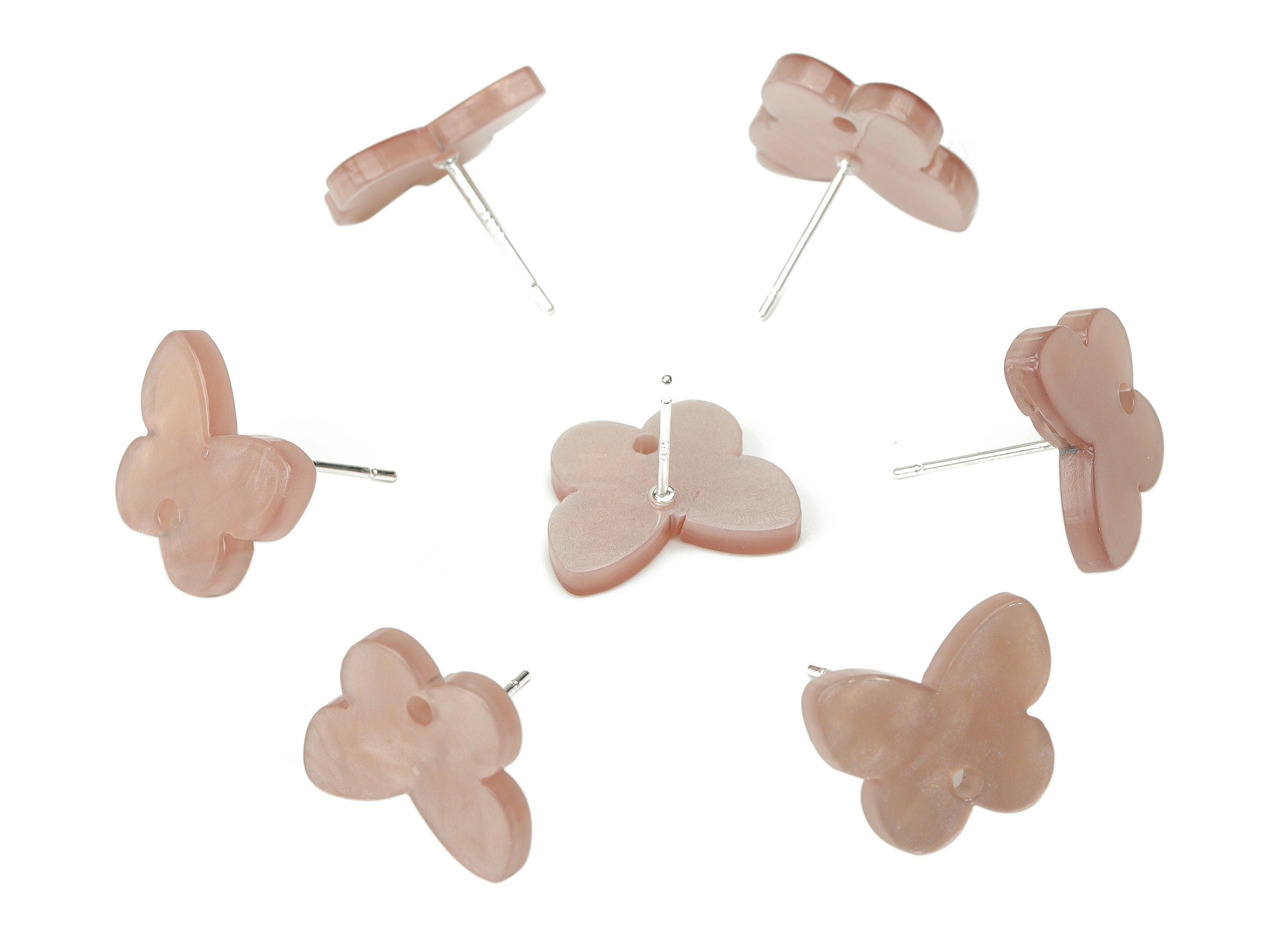 Acrylic Butterfly Earring Stud – Coffee Acrylic Butterfly Post - Silver Plated Cupronickel Stud - Jewelry Supplies - 15.7x12.1x2mm - AC2487B - DOMEDBAZAAR