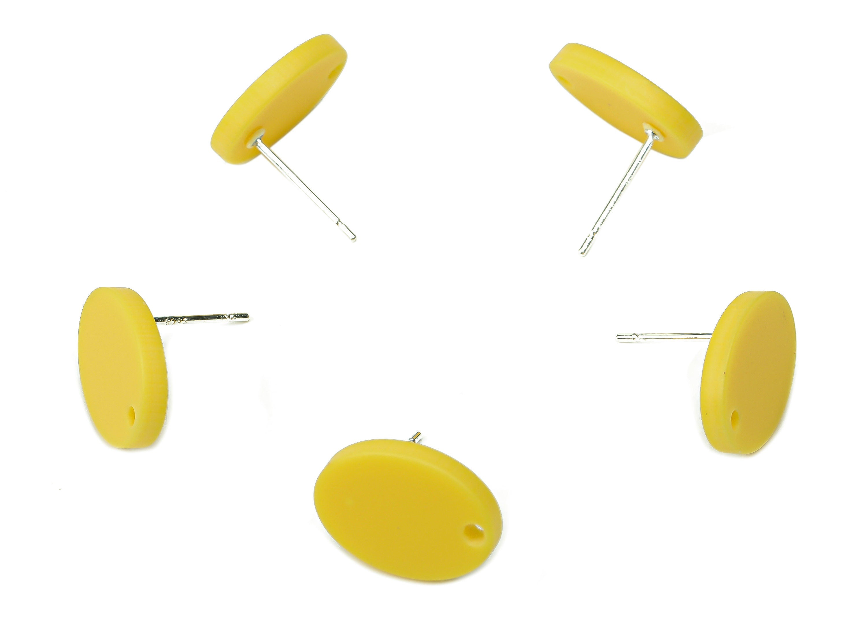 Acrylic Oval Earring Stud – Yellow Matte Acrylic Oval Post - Silver Plated Cupronickel Stud - Jewelry Supplies - 14.63x10.9x2.26mm - AC2488C - DOMEDBAZAAR