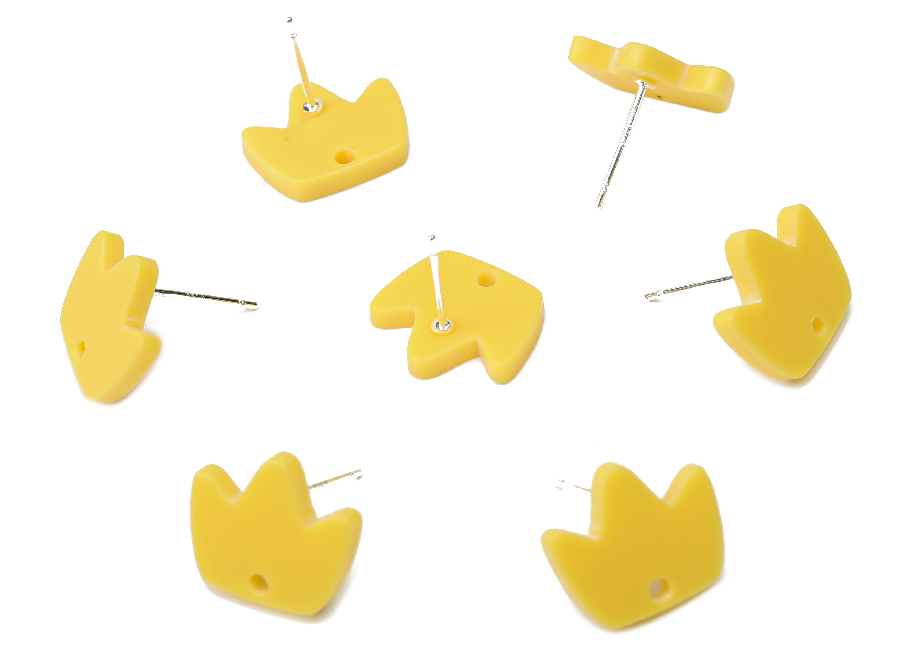 Acrylic Crown Earring Stud – Yellow Matte Acrylic Crown Post - Silver Plated Cupronickel Stud - Jewelry Supplies - 14.62x12.6x2.3mm - AC2489 - DOMEDBAZAAR