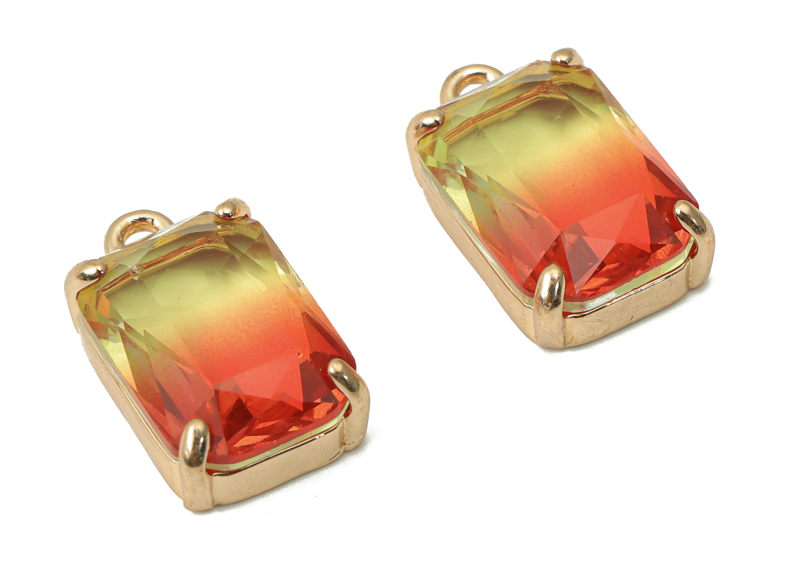 Glass Square Earring Charms with Loop - Brass Frame Square Pendant - Gold Tone Plated Brass – Faceted Glass - 16.83x10.07x5.55mm – GS1129D - DOMEDBAZAAR