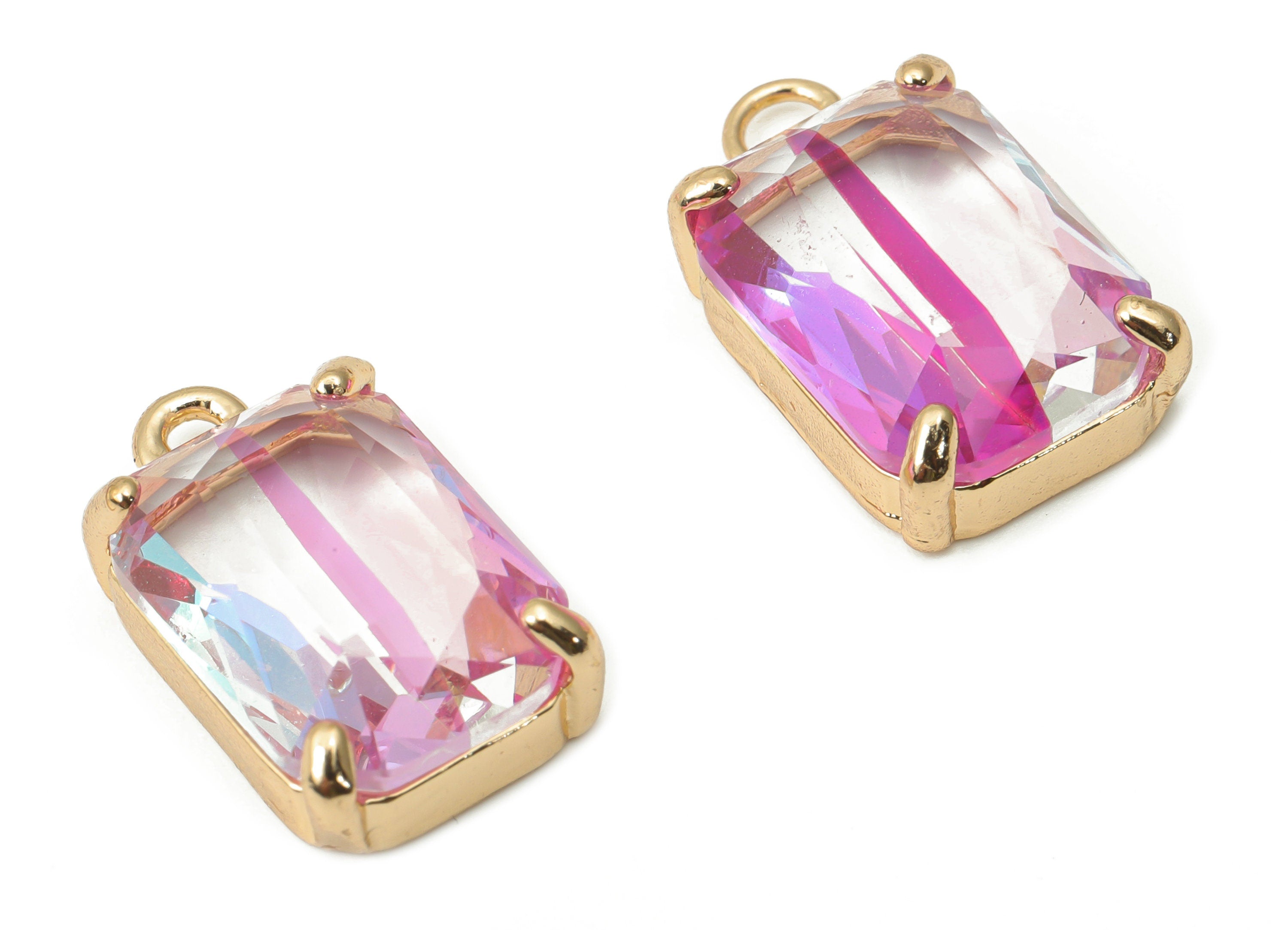 Glass Square Earring Charms with Loop - Brass Frame Square Pendant - Gold Tone Plated Brass – Faceted Glass - 16.8x10.25x5.66mm – GS1129F - DOMEDBAZAAR