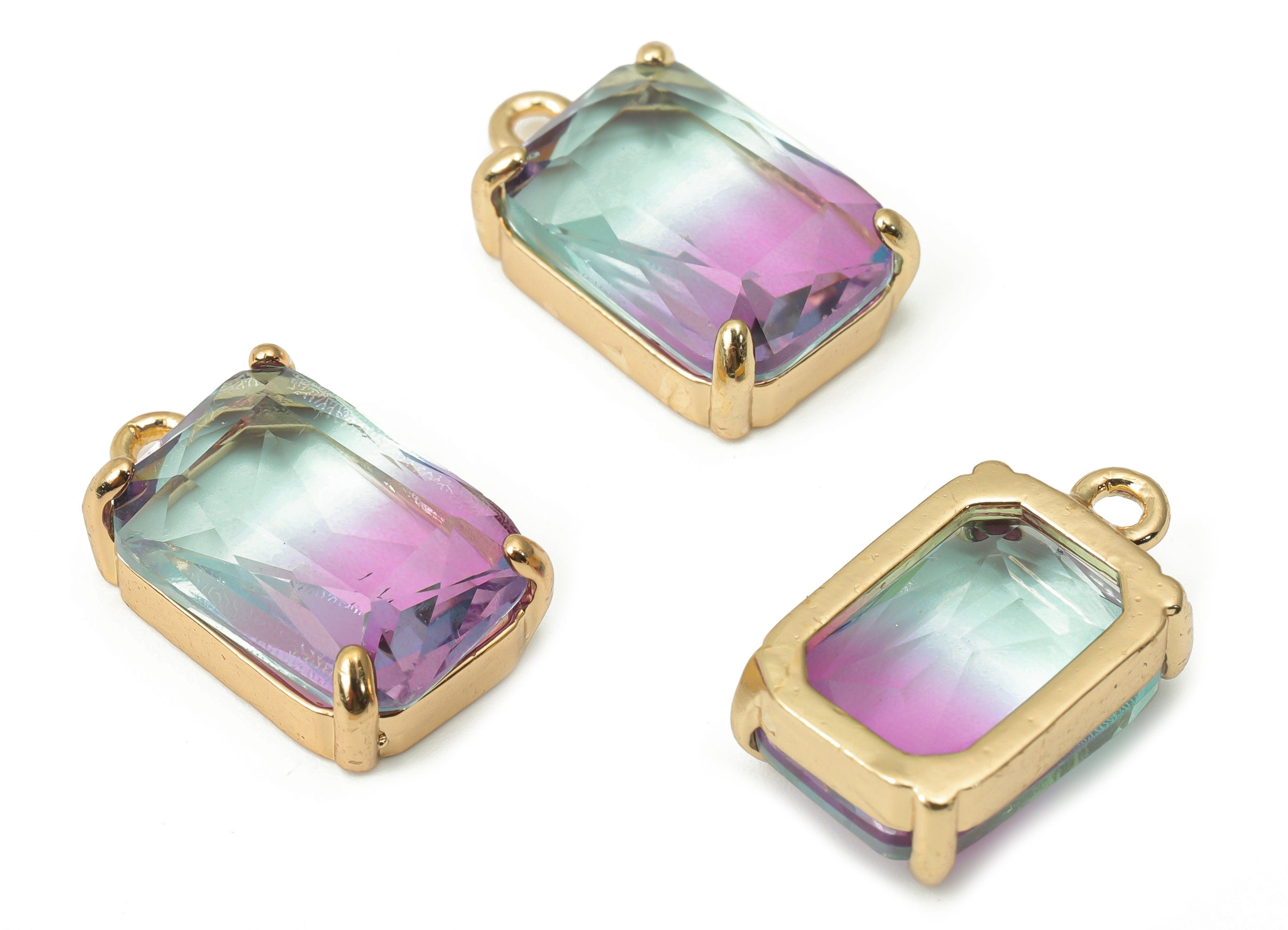 Glass Square Earring Charms with Loop - Brass Frame Square Pendant - Gold Tone Plated Brass – Faceted Glass - 16.8x10.25x5.66mm – GS1129G - DOMEDBAZAAR