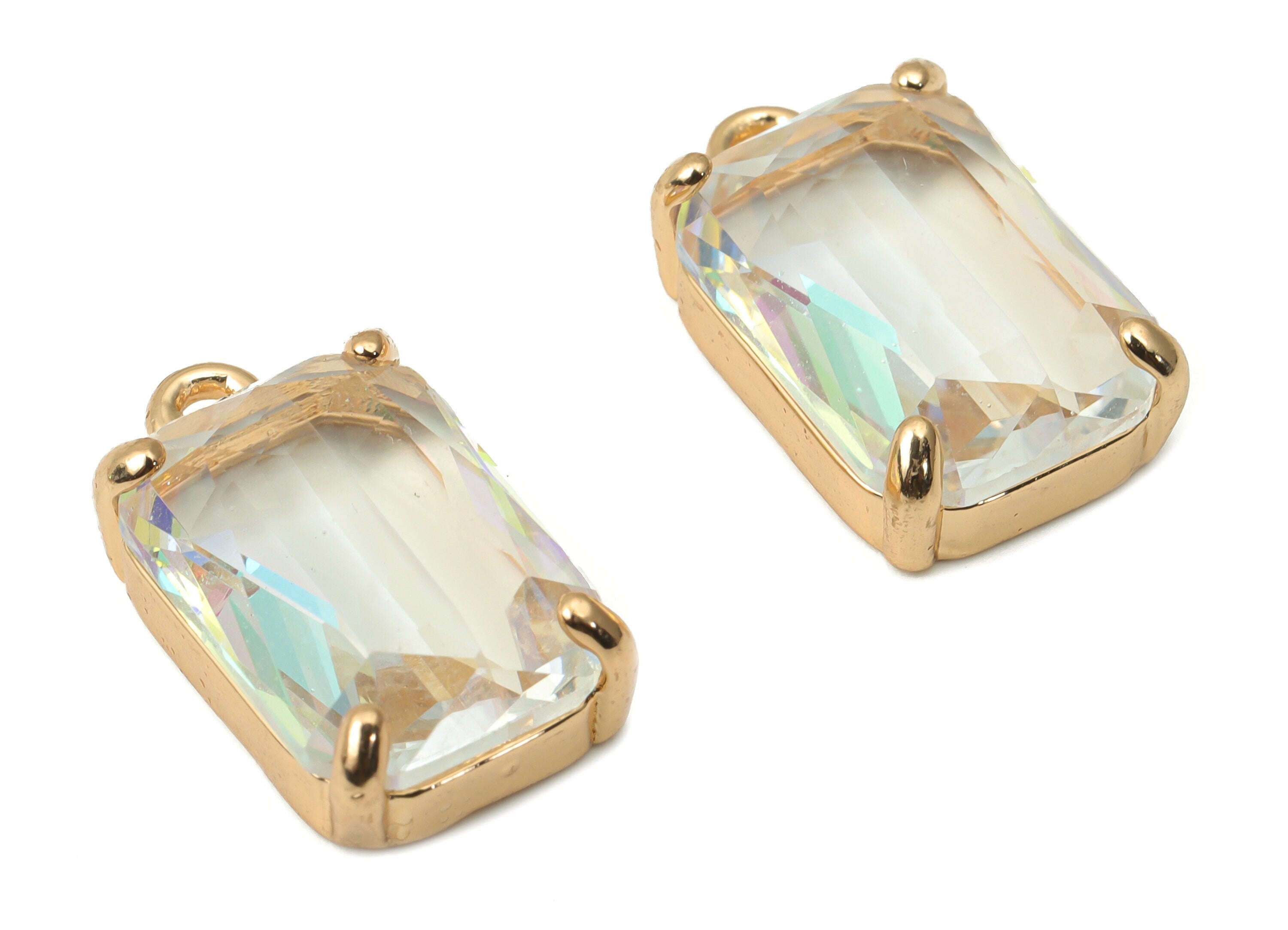 Glass Square Earring Charms with Loop - Brass Frame Square Pendant - Gold Tone Plated Brass – Faceted Glass - 16.8x10.25x5.66mm – GS1129H - DOMEDBAZAAR