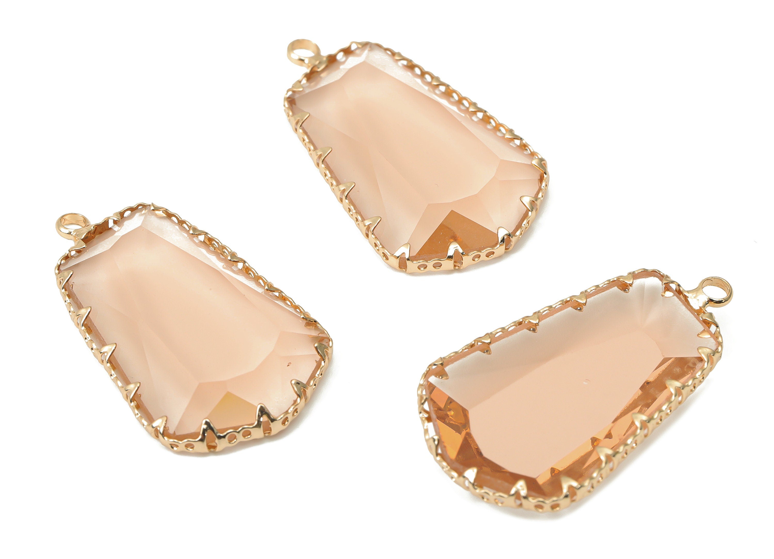 Glass Pentagon Earring Charms with Loop - Brass Pentagon Frame Pendant - Gold Tone Plated Brass - Faceted Glass - 34.12x19.6x4.8mm - GS1132A - DOMEDBAZAAR