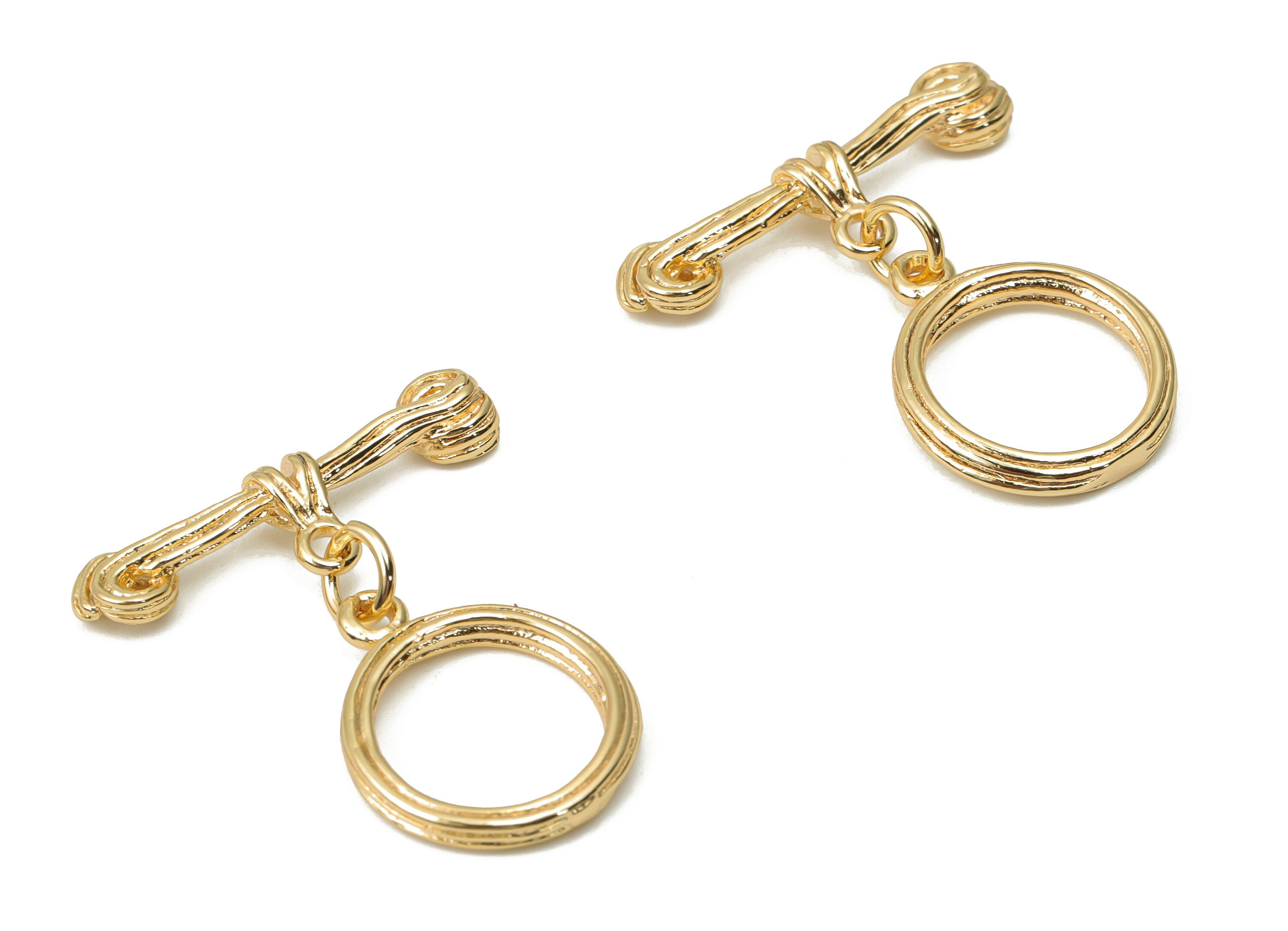 Brass Texture Round Toggle Clasp – Gold Ring Round Toggle Clasp - 18K Real Gold Plated Brass – Jewelry Supplies - 25.4x23.6x3.3mm - RGP4416 - DOMEDBAZAAR