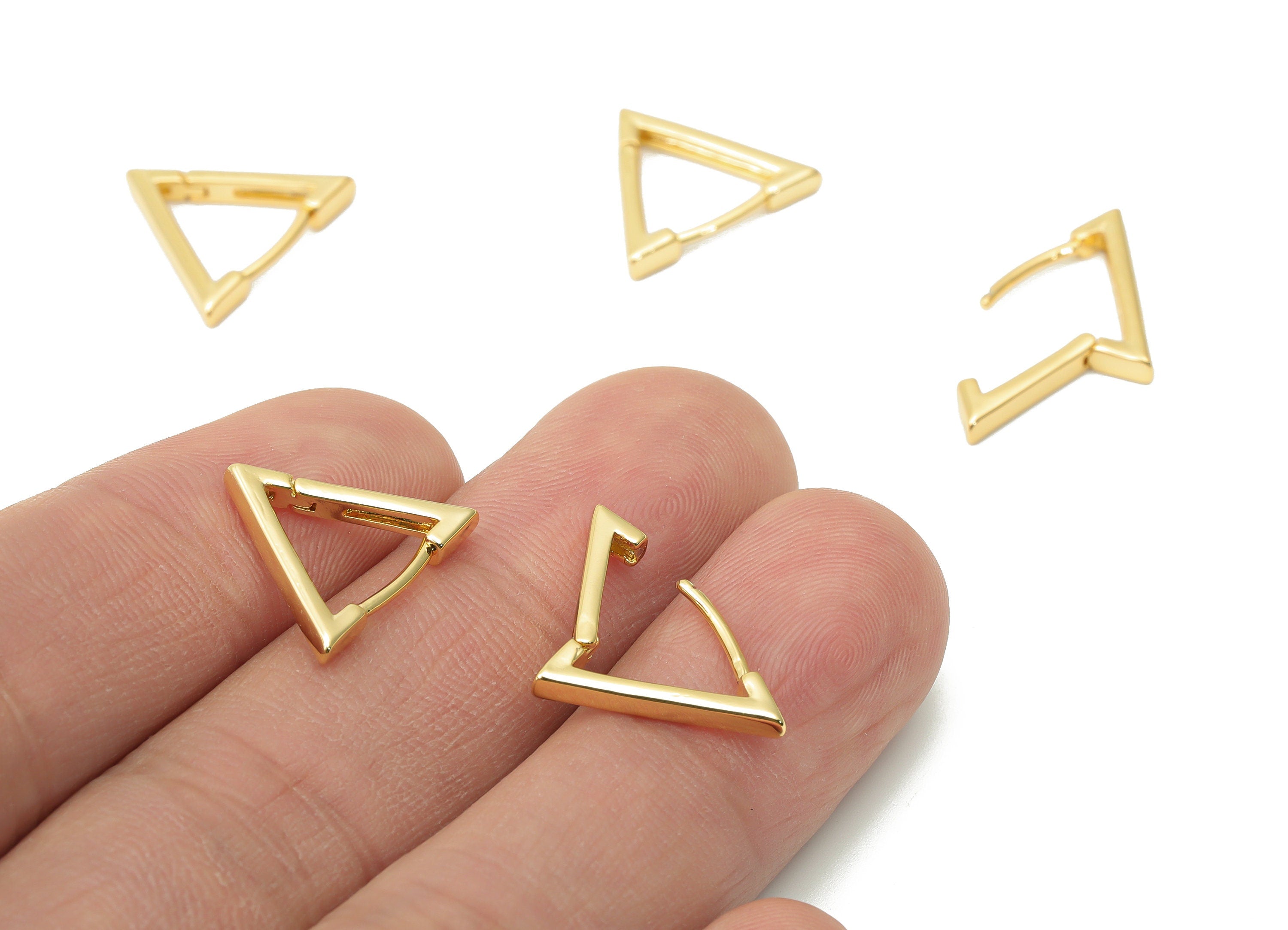 Brass Triangle Hoop Earring Clasp – Gold Dainty Triangle Claps with Open Ring – 18K Real Gold Plated Brass - 16.16x14.02x2.14mm - RGP4360 - DOMEDBAZAAR