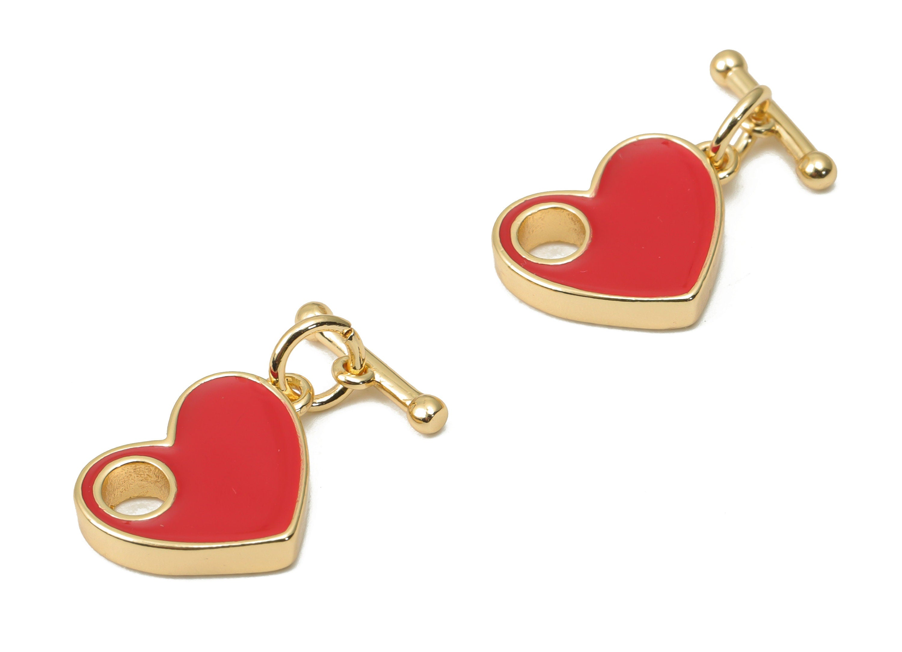 Brass Heart Toggle Clasp – Enamel Heart Toggle Clasp – 18K Real Gold Plated Brass - Jewelry Making Supplies - 19x10.58x2.53mm - RGP4415 - DOMEDBAZAAR