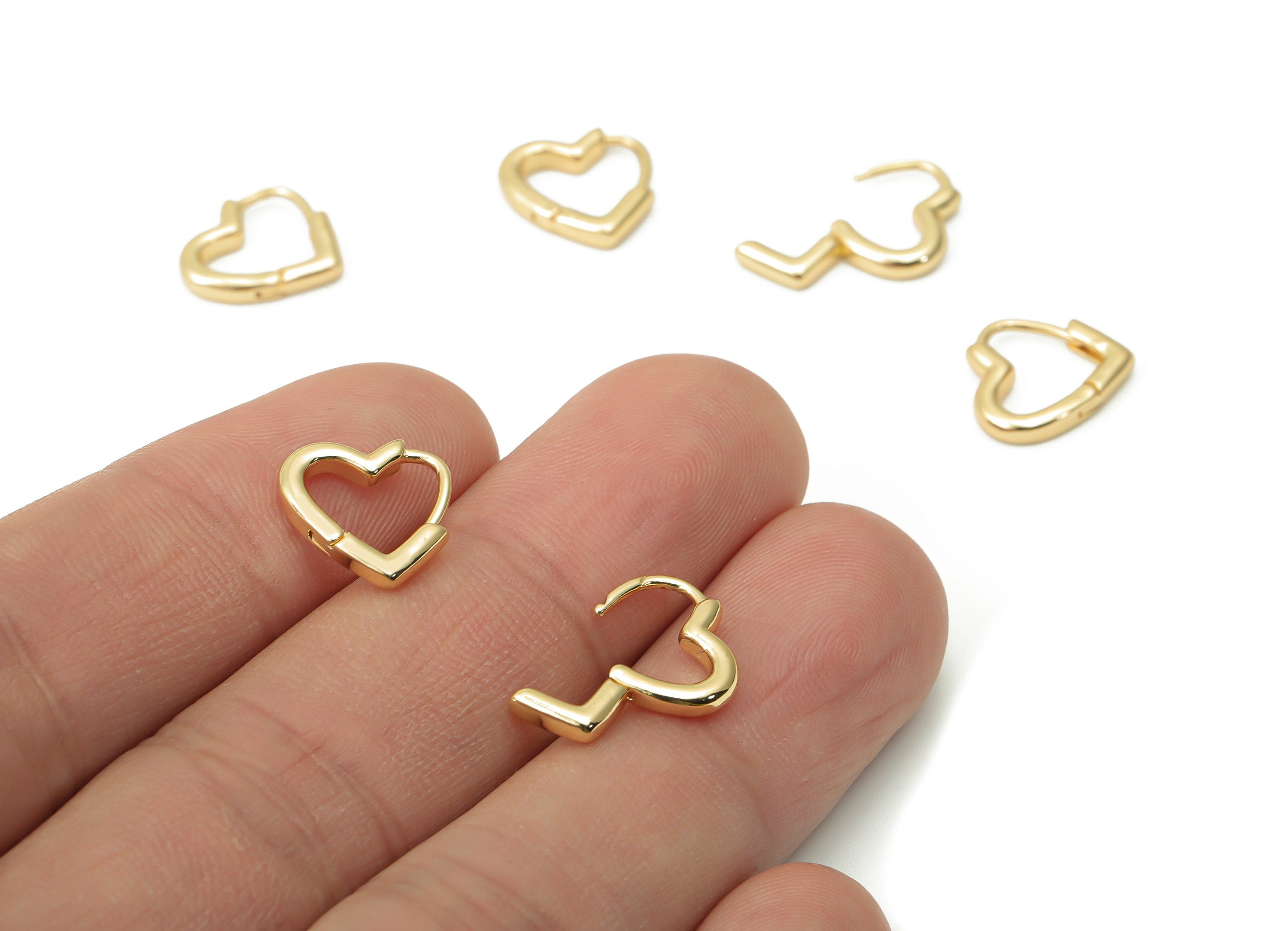 Brass Heart Hoop Earring Clasp – Gold Dainty Triangle Claps with Open Ring – 18K Real Gold Plated Brass - 11.87x11.58x2.16mm - RGP4421 - DOMEDBAZAAR