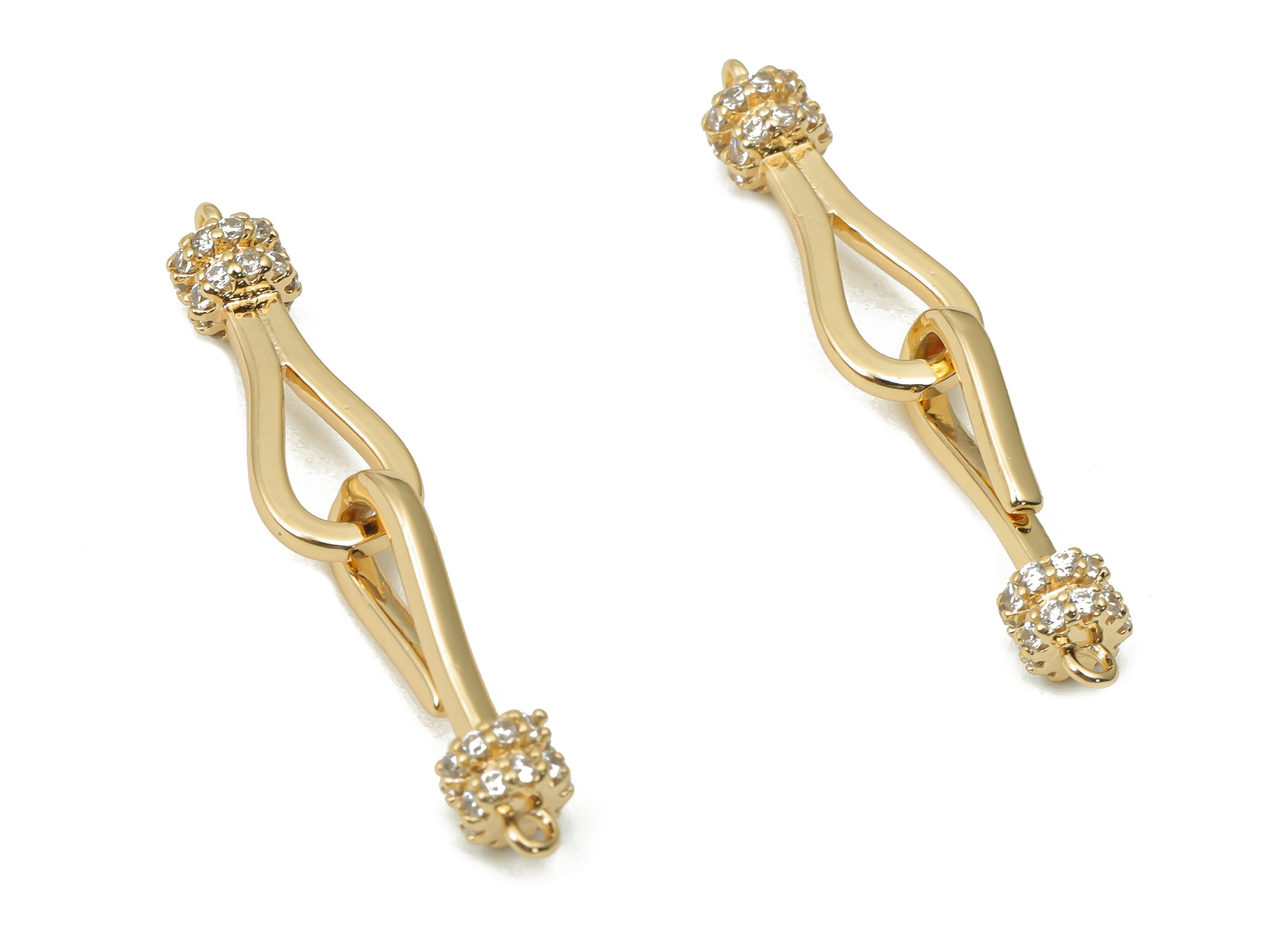 Brass Hook Clasps with Ring – Zircon Hook Clasps - Gold Bracelet Hook Connector Clasp - 18K Real Gold Plated Brass – 17.1x4.8x4.1mm- RGP4410 - DOMEDBAZAAR