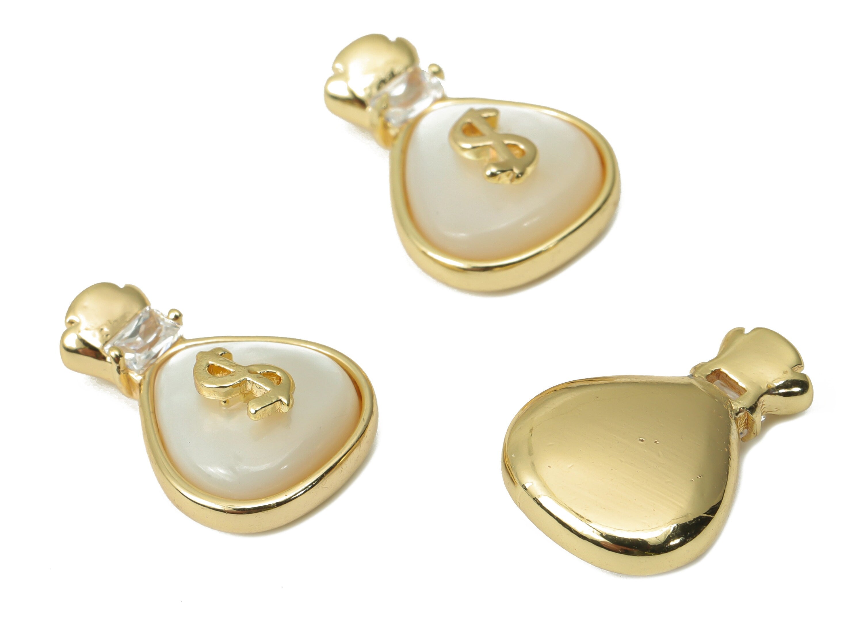 Brass Purse Earring Charms with Zincons - Shell Purse Pendant - 18K Real Gold Plated - Jewelry Making Supplies - 14.4x10.12x5.33mm - RGP4379 - DOMEDBAZAAR