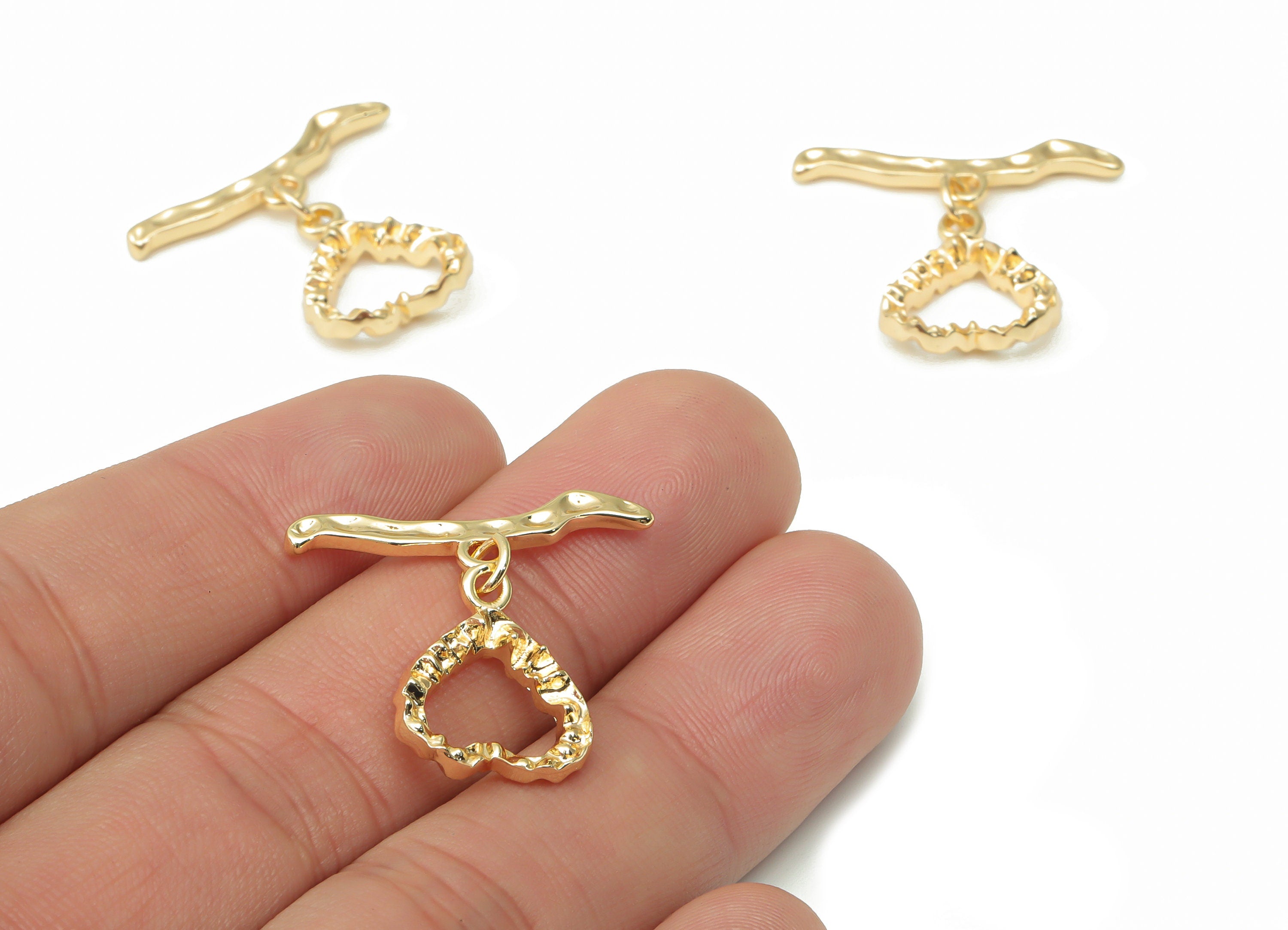 Brass Hammered Heart Toggle Clasp – Gold Heart Toggle Clasp - 18K Real Gold Plated Brass – Jewelry Supplies - 26.27x24.61x2.03mm - RGP4509 - DOMEDBAZAAR