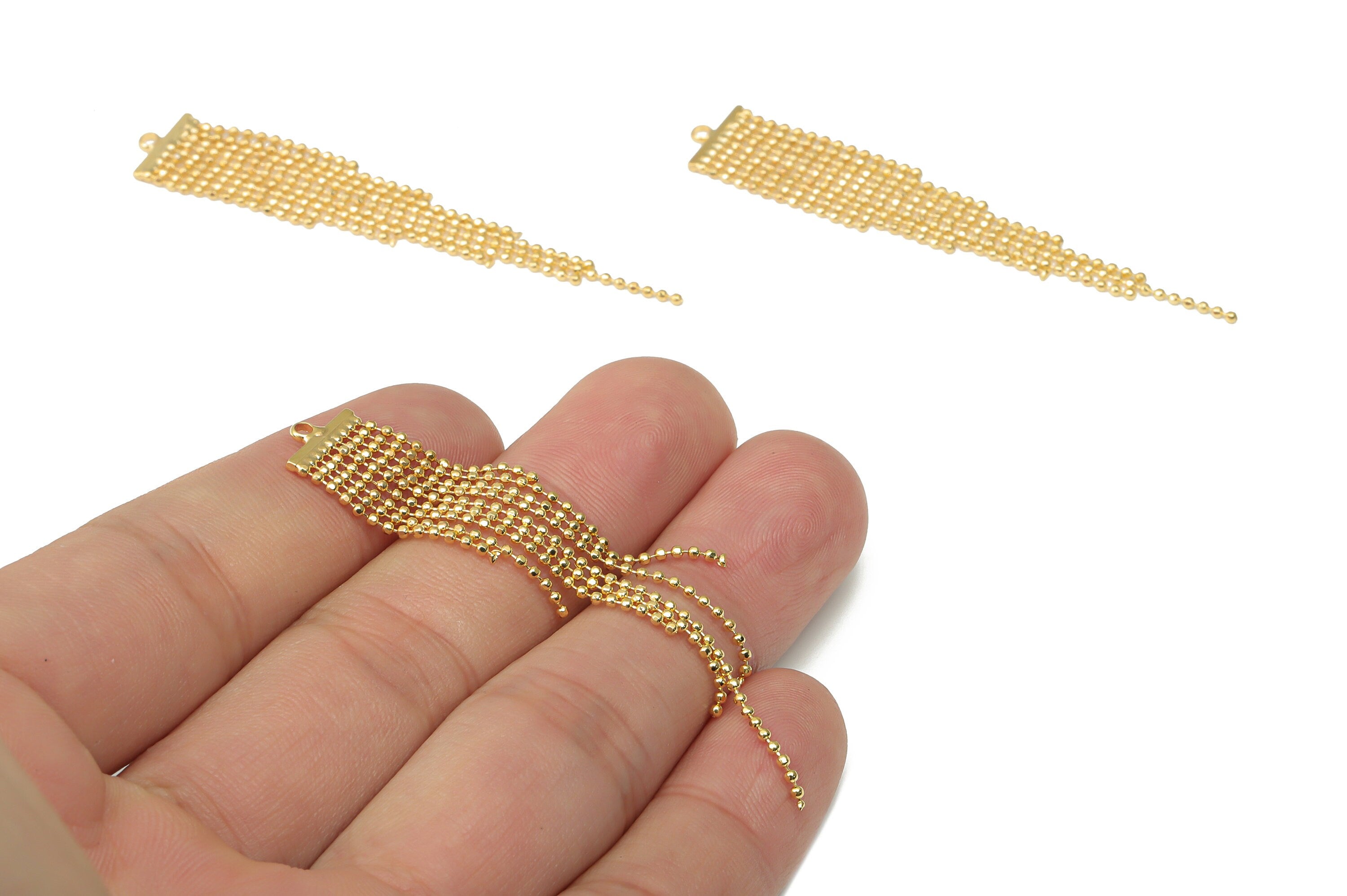 Brass Ball Chain Tassel Earring Charms - Gold Chain Earrings – 18K Real Gold Plated Brass - Jewelry Supplies - 60.66x11.1x1.09mm - RGP4476 - DOMEDBAZAAR