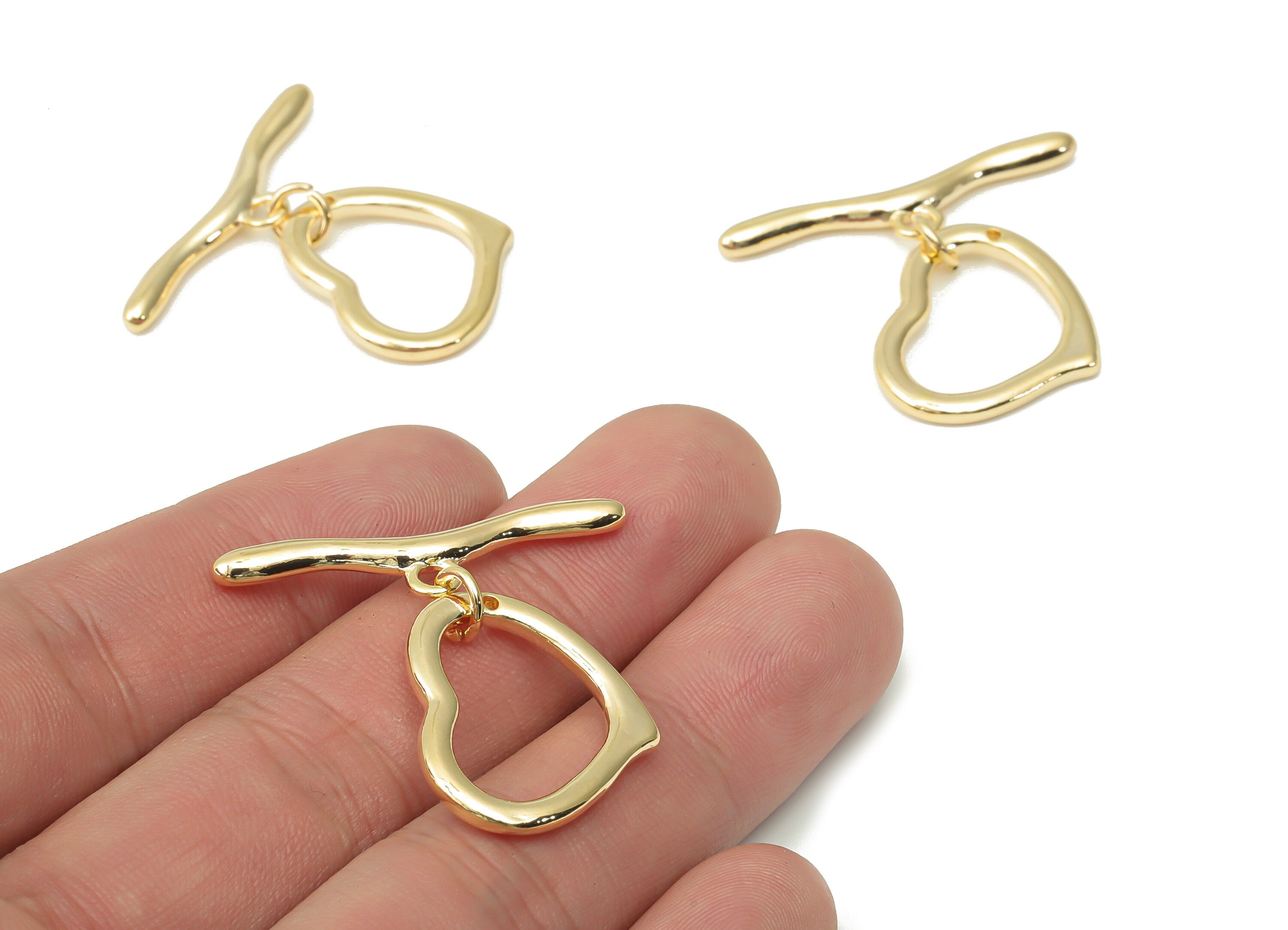 Brass Heart Toggle Clasp – Gold Heart Toggle Clasp - 18K Real Gold Plated Brass – Jewelry Making Supplies - 34.63x29.62x2.54mm - RGP4513 - DOMEDBAZAAR