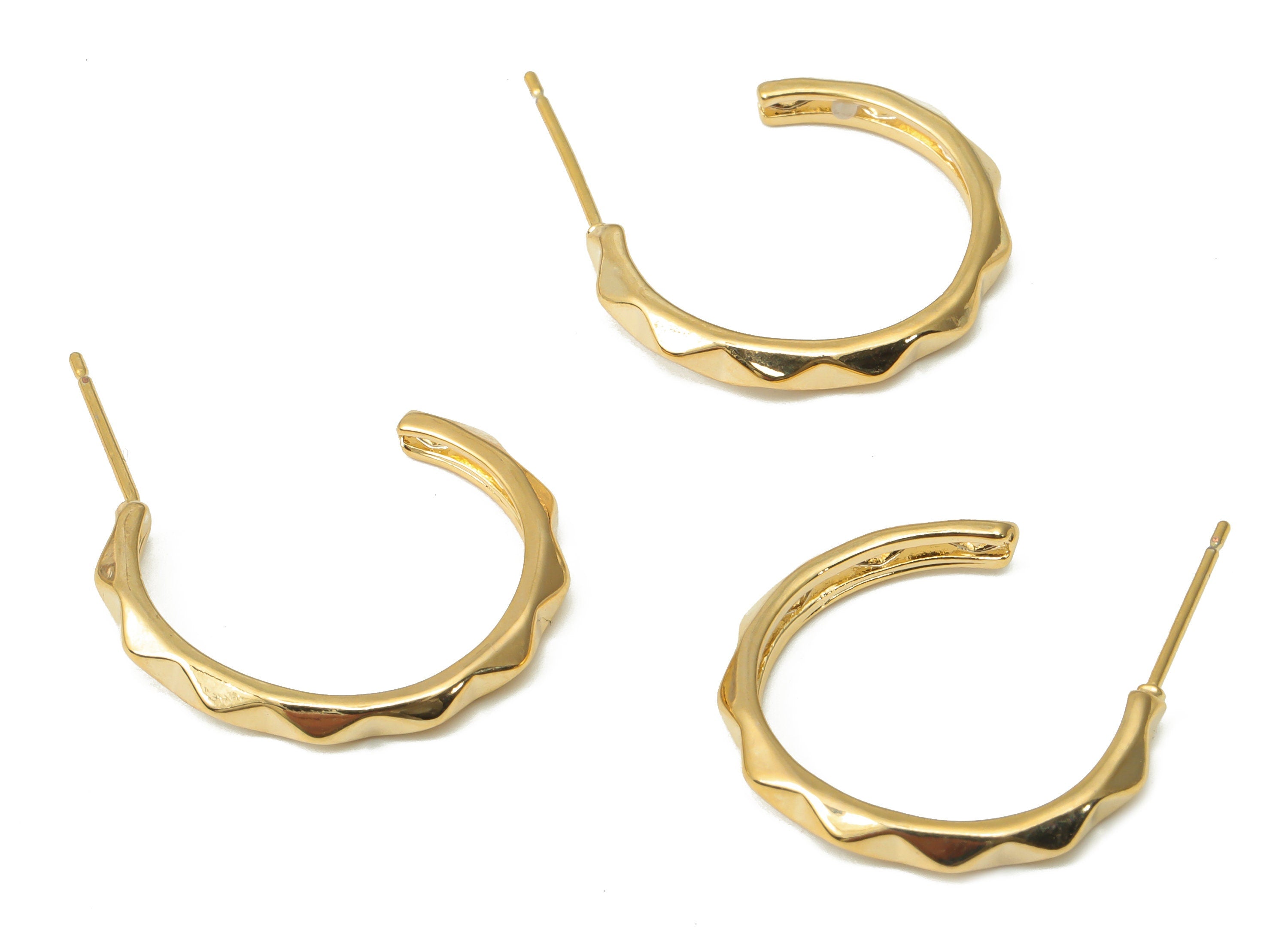 Brass C Wave Hoop Earring Stud - Gold C Hoop Earring Post - Stainless Steel Stud - 18k Real Gold Plated Brass - 20.65x18.37x2.74mm - RGP4495 - DOMEDBAZAAR