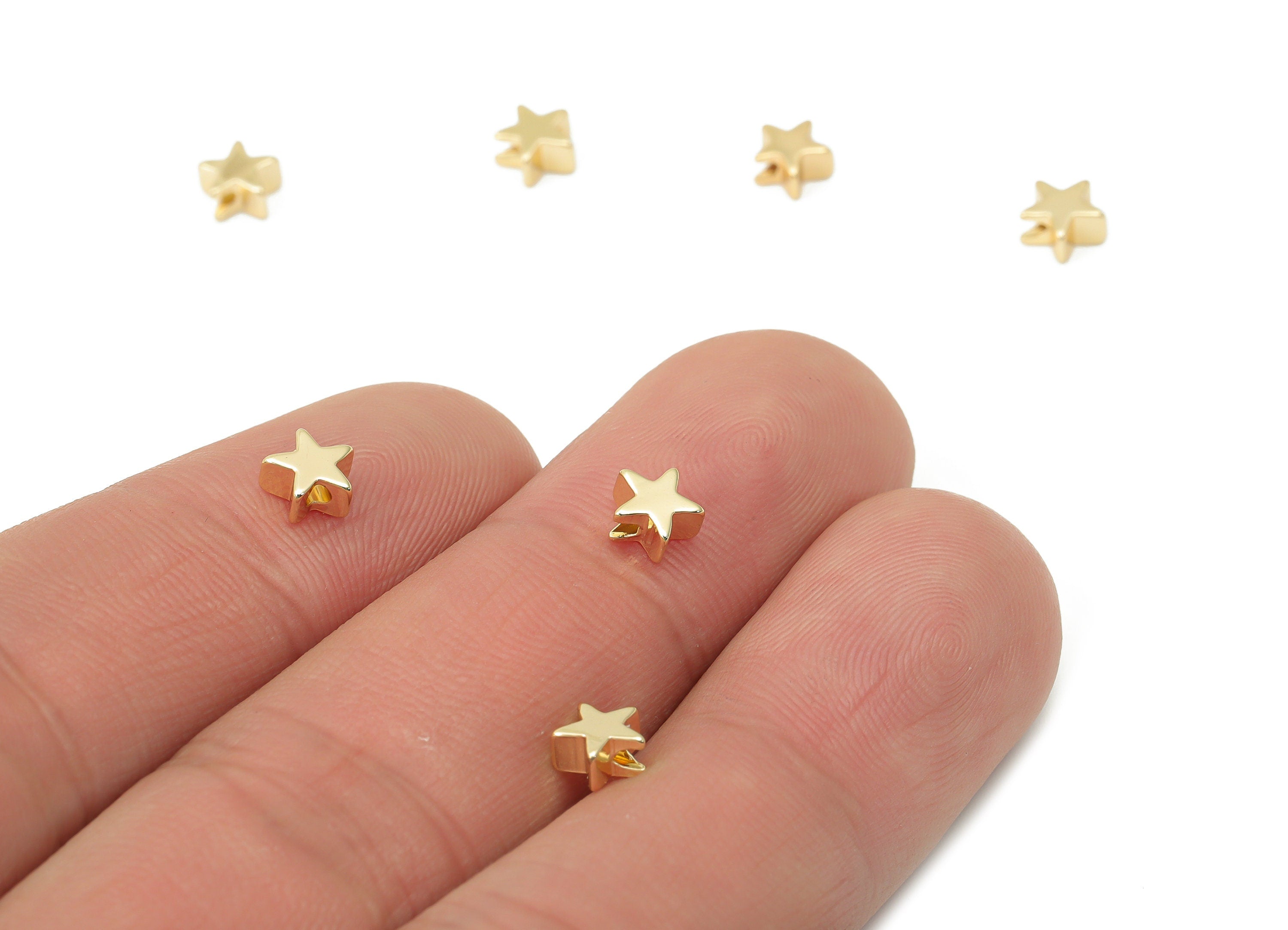 Gold Star Beads – Brass Star Spacer Beads – Bracelet Beads - 18K Real Gold Plated Brass - Jewelry Supplies - 5.33x5.33x2.71mm - RGP4459 - DOMEDBAZAAR