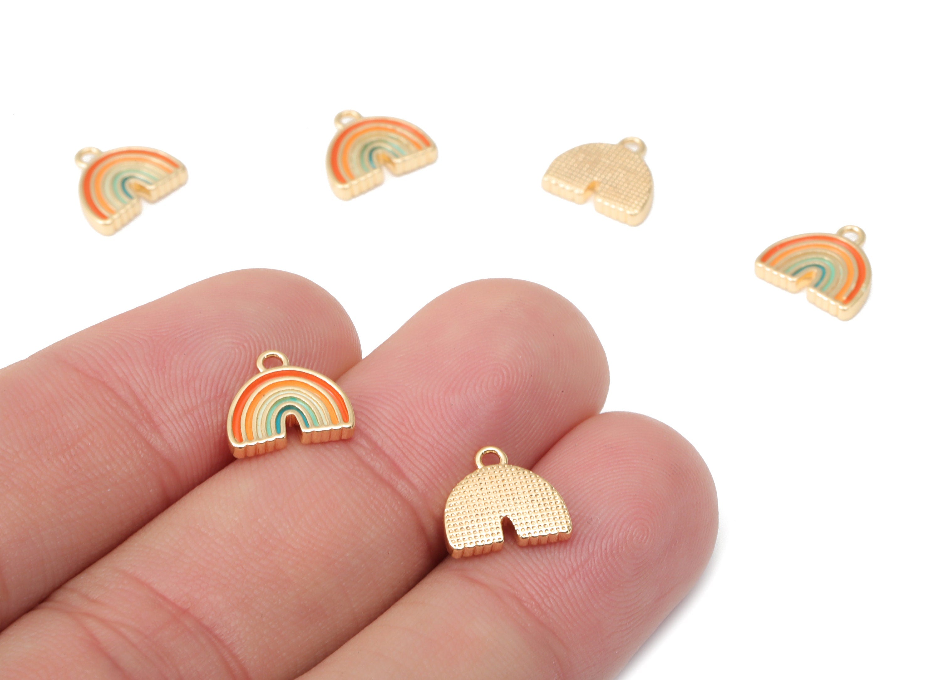 Brass Mini Rainbow Earring Charms - Enamel Rainbow Pendant - 18K Real Gold Plated Brass - Jewelry Supplies - 9.24x10.07x0.63mm - RGP4503 - DOMEDBAZAAR