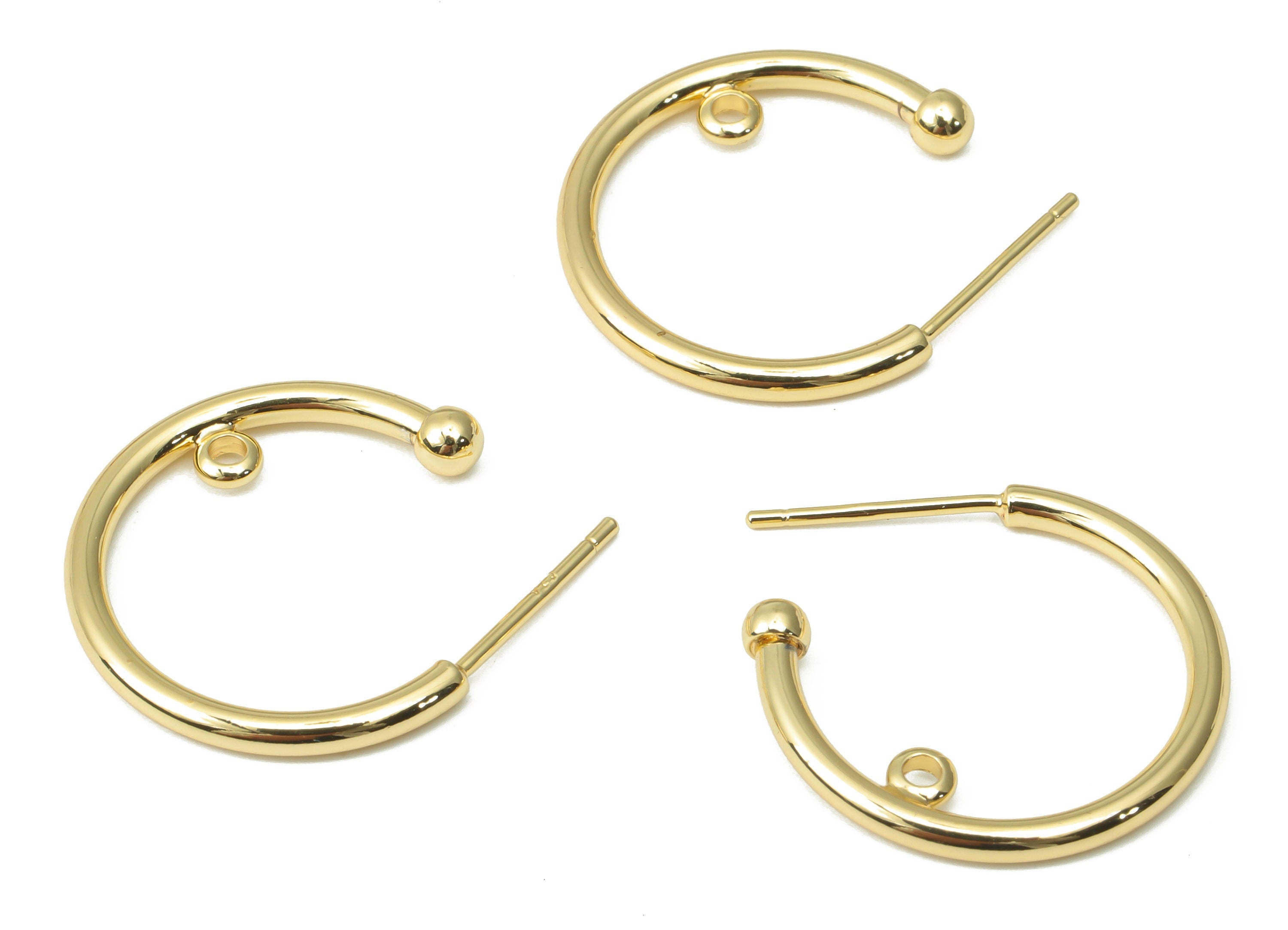 Brass C Open Hoop Earring Stud with Loop - Gold C Bead Hoop Post - 925 Silver Stud - 18k Real Gold Plated Brass - 19.93x16.9x1.8mm - RGP4483 - DOMEDBAZAAR