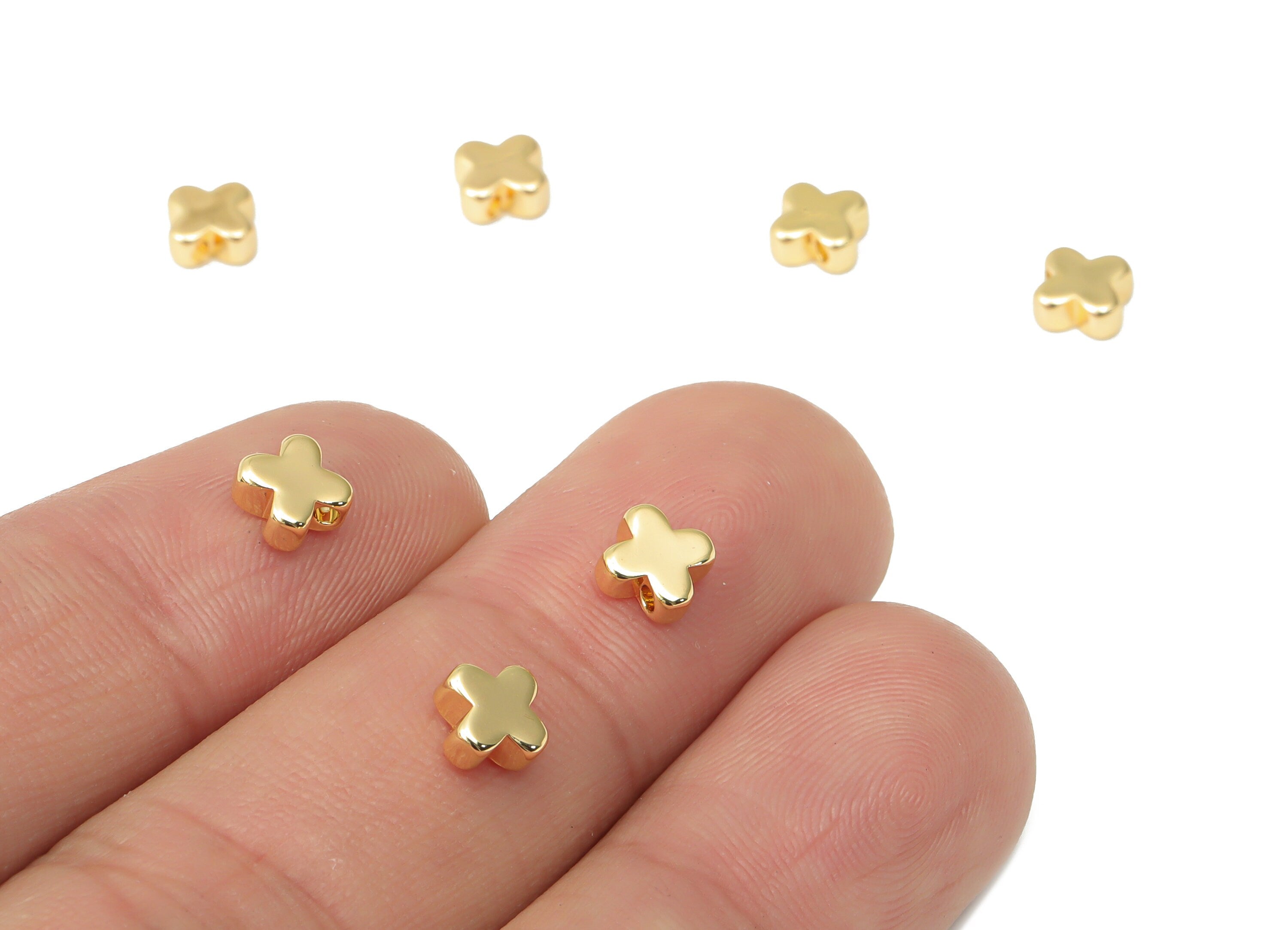 Gold Cross Beads – Brass Cross Spacer Beads – Bracelet Beads - 18K Real Gold Plated Brass - Jewelry Making - 5.16x5.16x2.5mm - RGP4466 - DOMEDBAZAAR