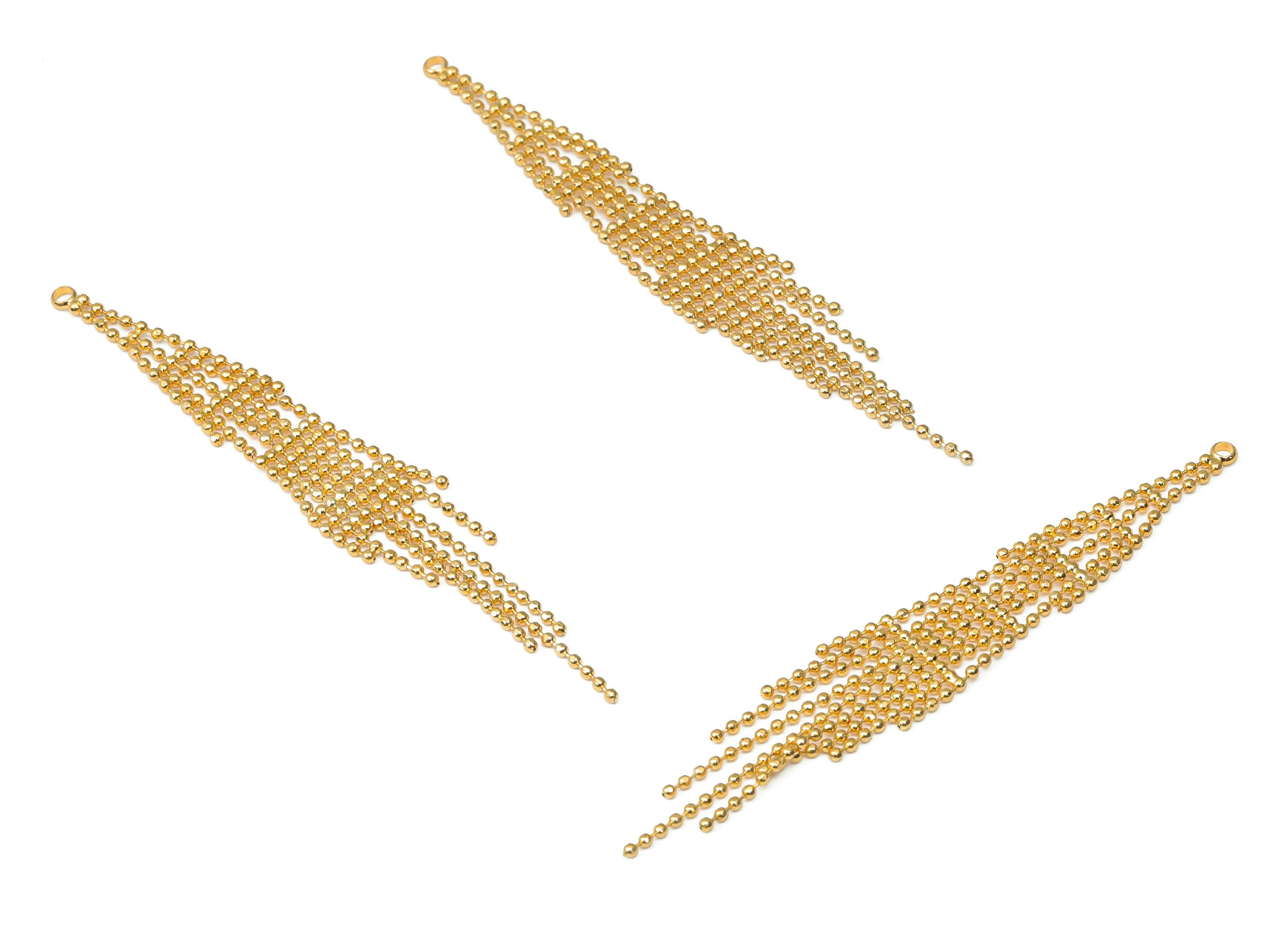 Brass Ball Chain Tassel Earring Charms - Gold Chain Earrings – 18K Real Gold Plated Brass - Jewelry Supplies - 67.93x7.75x1.15mm - RGP4477 - DOMEDBAZAAR
