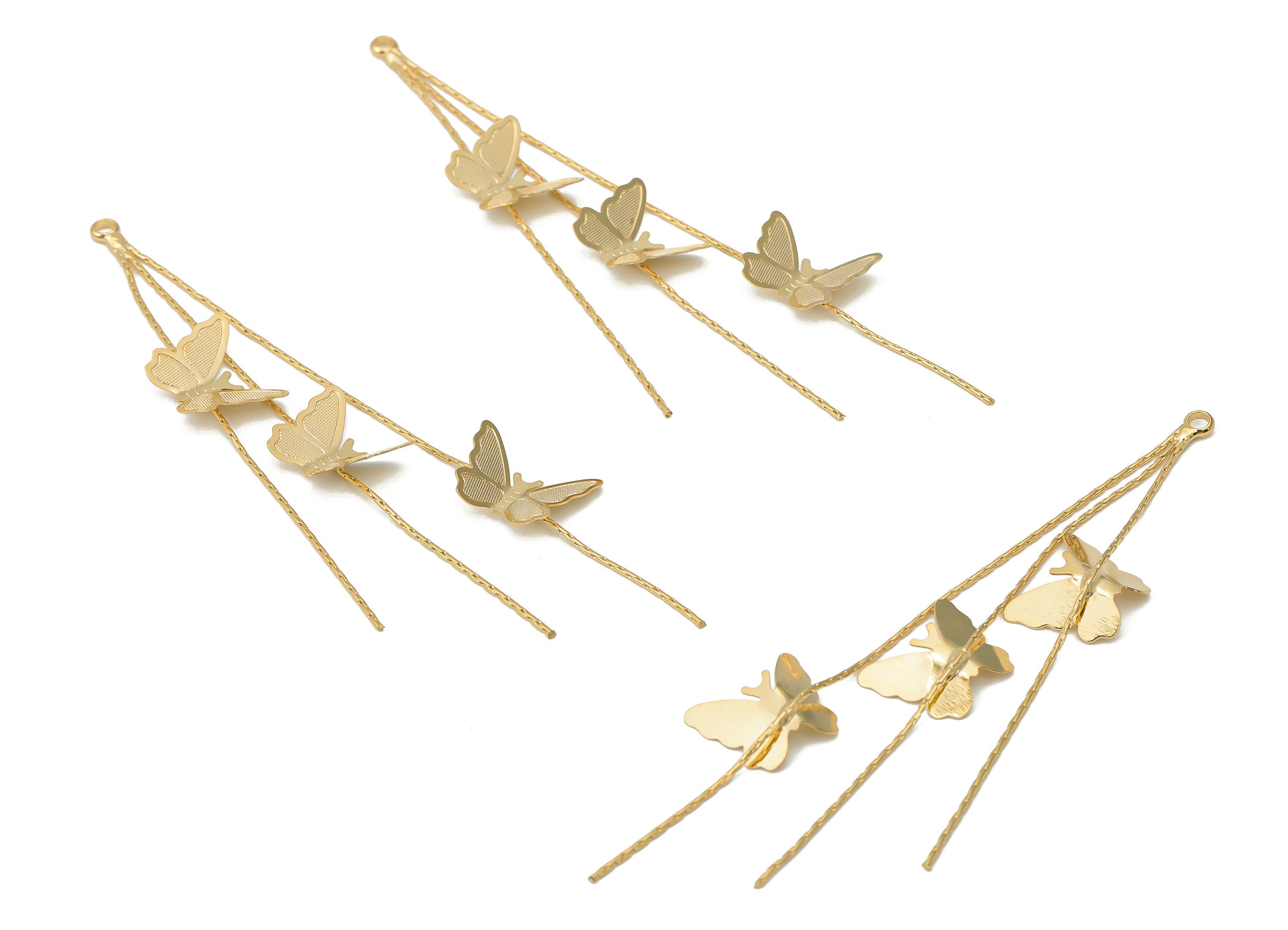 Brass Tassel Snake Chain Earring Charms - Gold Butterfly Chain Earrings - 18k Real Gold Plated Brass - 81.37x10.48x1.12mm - RGP4474 - DOMEDBAZAAR