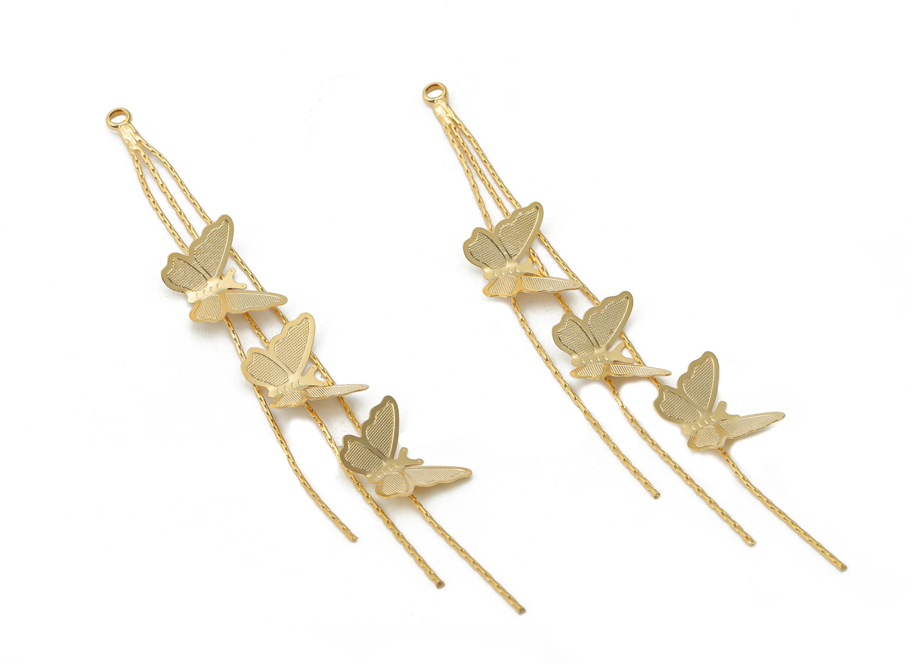 Brass Tassel Snake Chain Earring Charms - Gold Butterfly Chain Earrings - 18k Real Gold Plated Brass - 81.37x10.48x1.12mm - RGP4474 - DOMEDBAZAAR