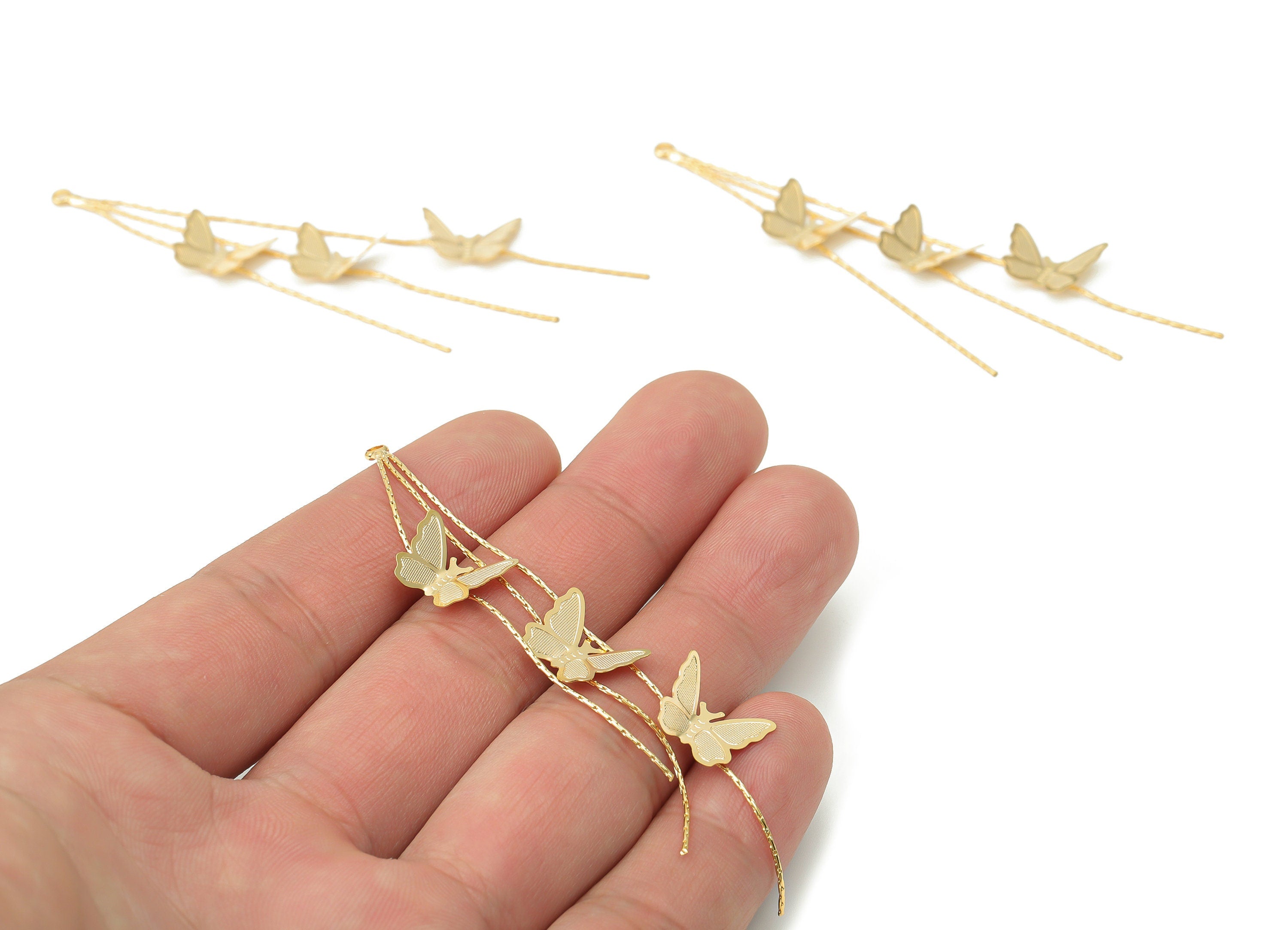 Brass Tassel Snake Chain Earring Charms - Gold Butterfly Chain Earrings - 18k Real Gold Plated Brass - 81.37x10.48x1.12mm - RGP4474 - DOMEDBAZAAR