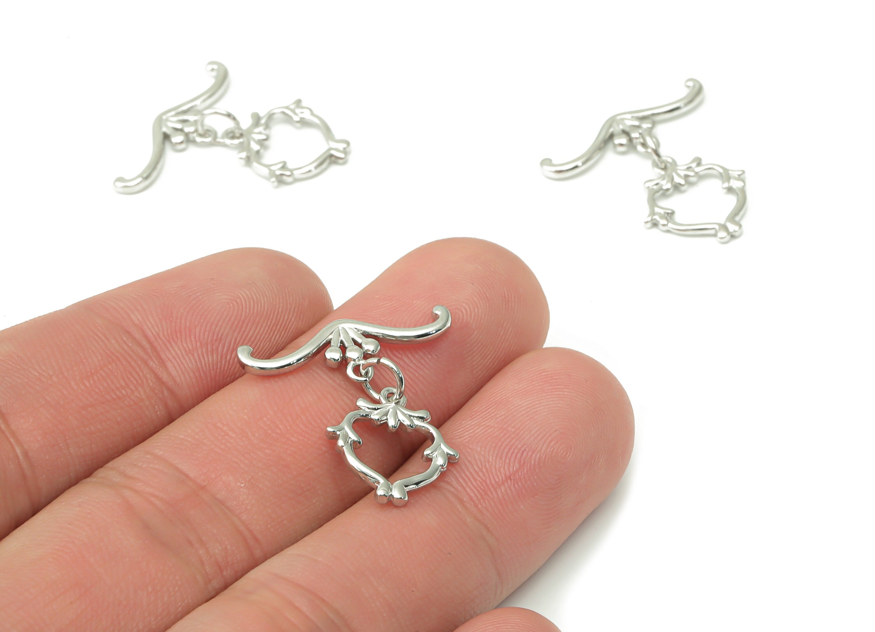 Brass Leaf Toggle Clasps – White Gold Branch Toggle Clasp - 18K Real White Gold Plated Brass – Jewelry Supplies - 23.9x22.5x1.7mm - RGP4528S - DOMEDBAZAAR