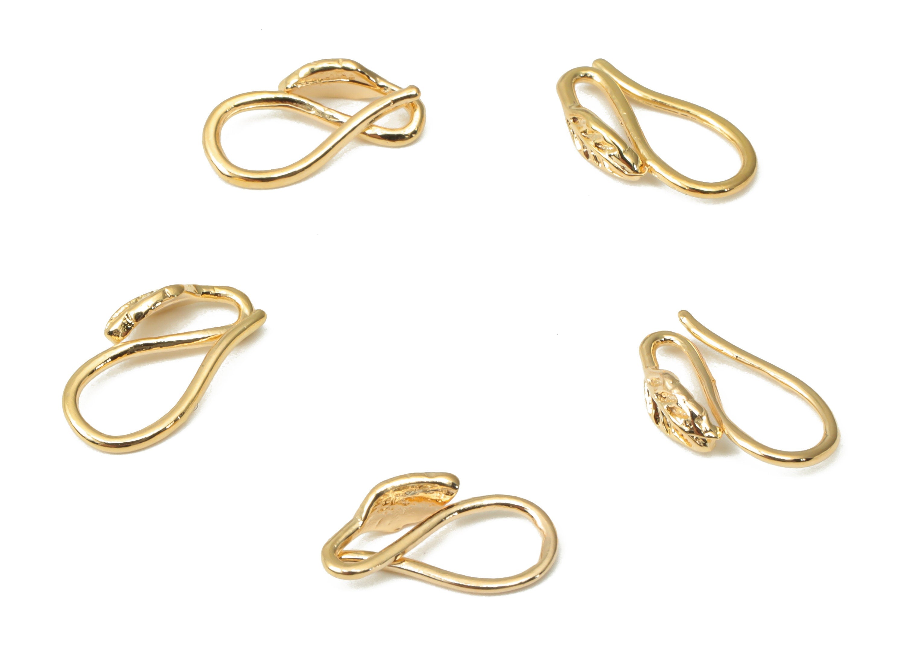Brass Earring Hooks - Gold Earring Wires - Leaf Ear Wires - Brass Ear Hooks Findings - 18K Real Gold Plated Brass - 12.2x7.1x2.6mm - RGP4469 - DOMEDBAZAAR
