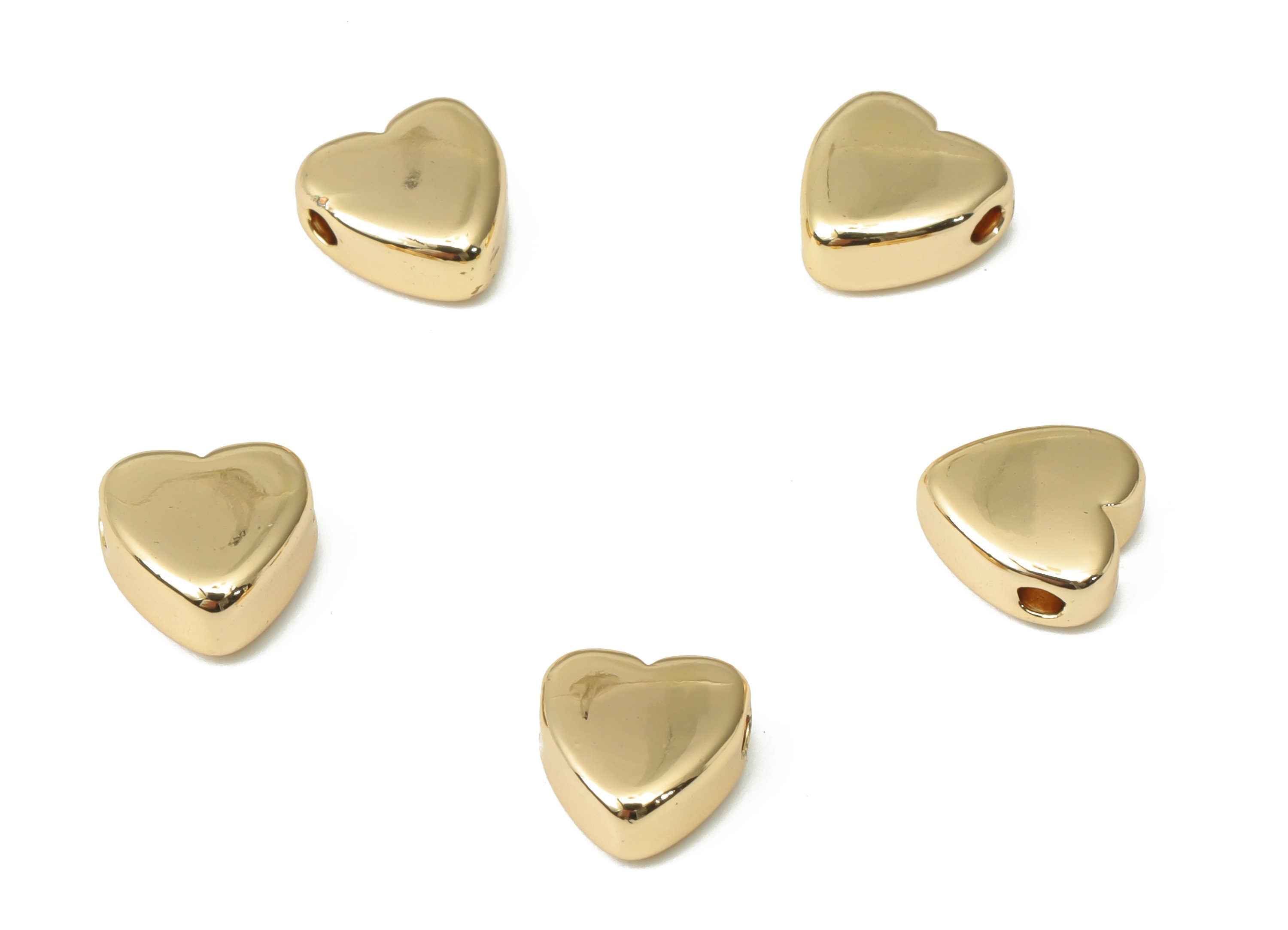 Gold Heart Beads – Brass Heart Spacer Beads – Bracelet Beads - 18K Real Gold Plated Brass - Jewelry Supplies - 8.3x7.76x3.7mm - RGP4424 - DOMEDBAZAAR