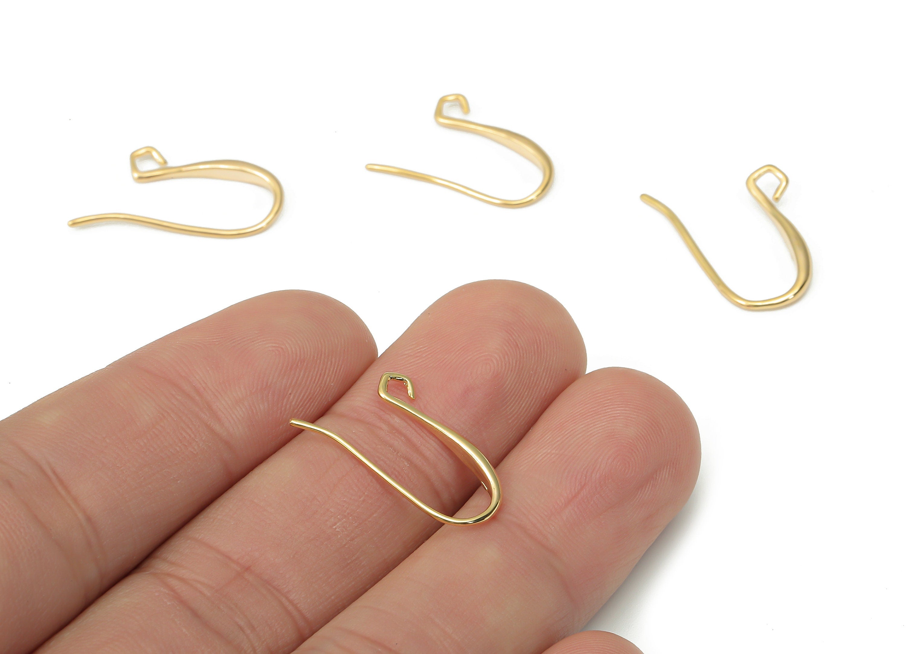 Brass Earring Hooks - Gold Earring Wires - Brass Ear Hooks Findings - 18K Real Gold Plated Brass - Jewelry Making - 18.8x13.9x2.2mm- RGP4490 - DOMEDBAZAAR