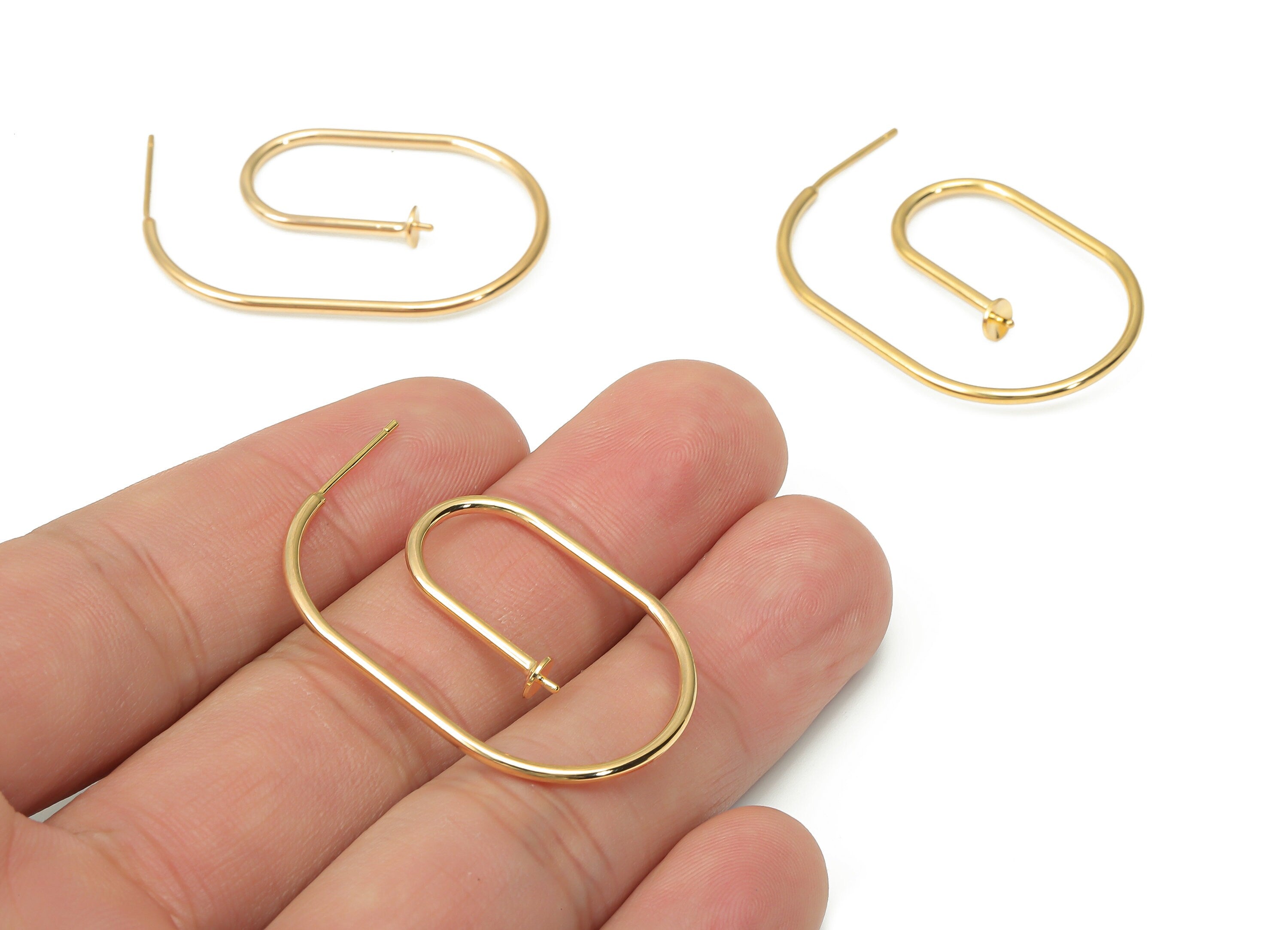 Brass Wire Earring Stud - Gold Wire Earring Post - 925 Silver Stud - 18k Real Gold Plated Brass - Jewelry Making - 37.4x24.5x1.5mm - RGP4440 - DOMEDBAZAAR