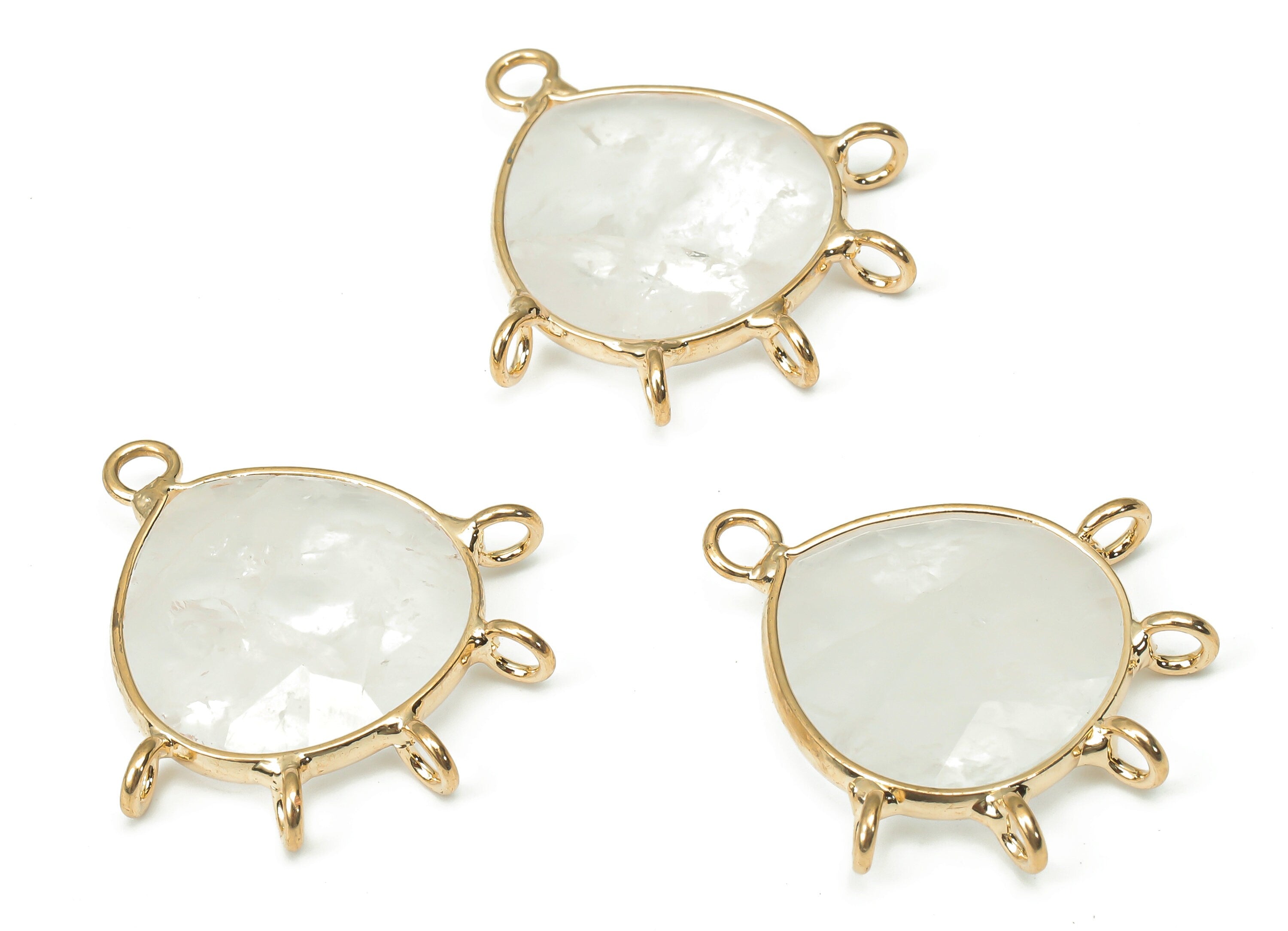 Clear Quartz Drop Connector - Brass Faceted Teardrop Bracelet - White Crystal Natural Stone - Gold Tone Plated Brass – 28x27x5mm - NS1855 - DOMEDBAZAAR