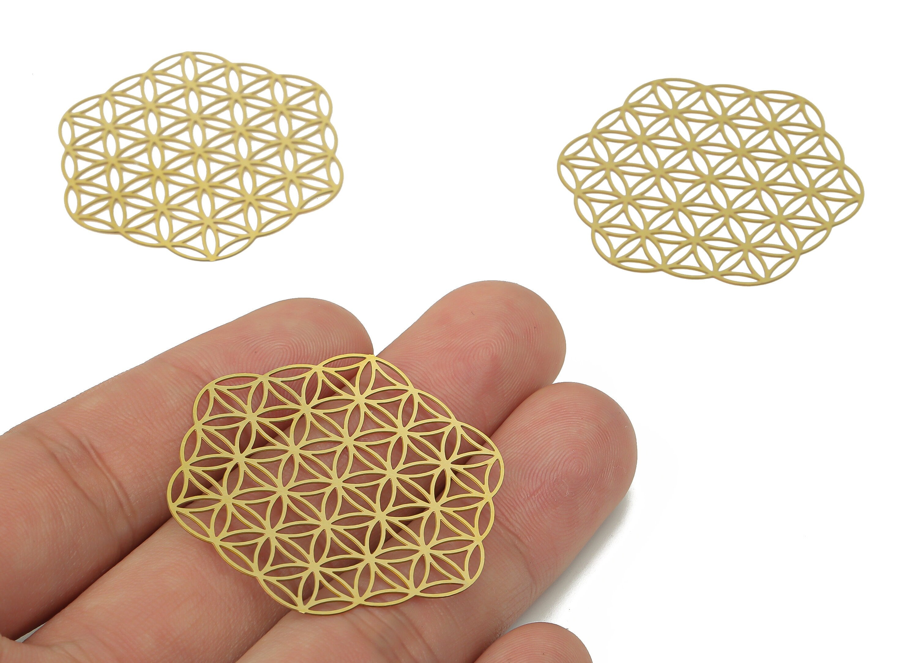 Brass Hexagon Flower Connectors - Raw Brass Flower Charms and Pendant - Earring Charms For Jewelry Making - 35.51x33.16x0.34mm - JJB7067 - DOMEDBAZAAR