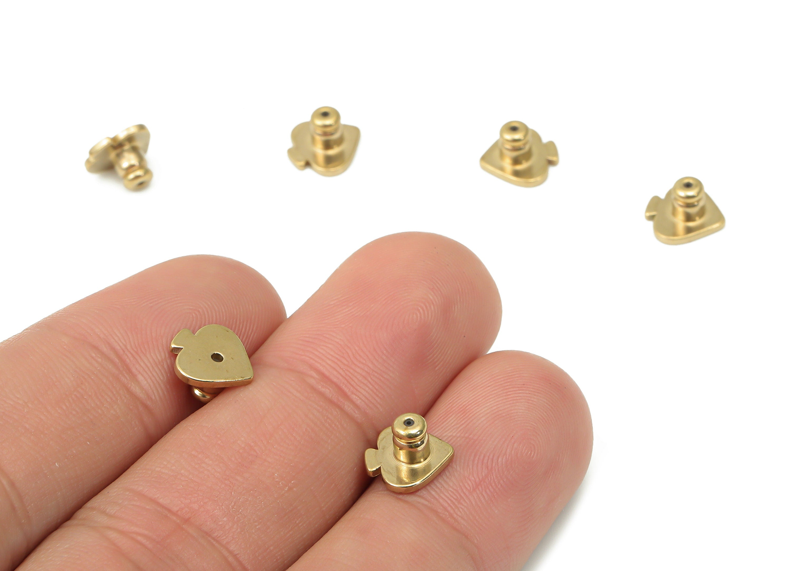 Brass Heart Earring Backs - Raw Brass Heart Rubber Stopper - Ear Nuts - Ear Wire Backs - Jewelry Making Supplies - 8.67x8.7x1.1mm - PP7352 - DOMEDBAZAAR