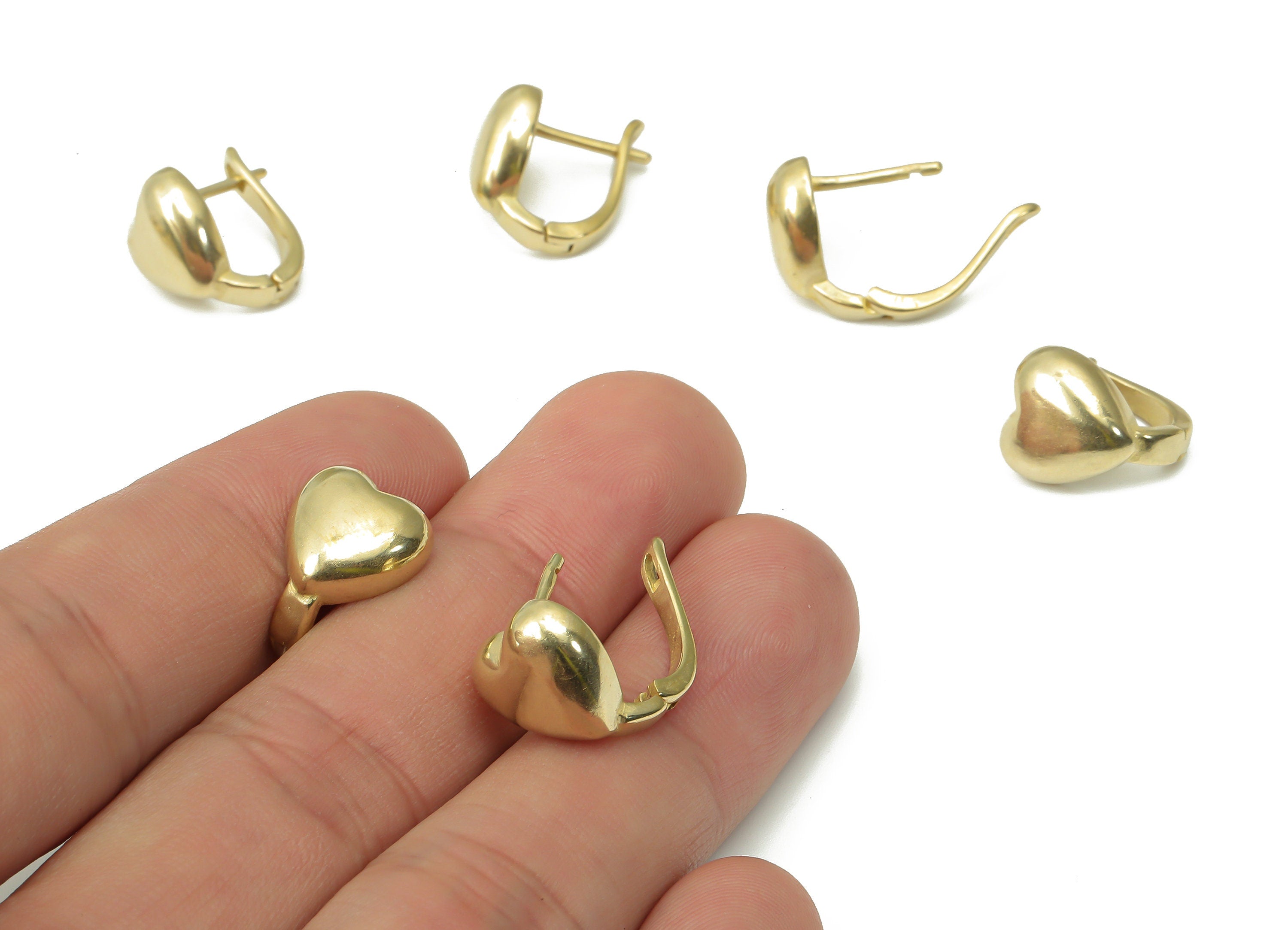 Brass Huggie Stud Earrings - Heart Shape Earring Stud – Earring with Open Ring - Jewelry Making Supplies - 15.37x14.18x2.6mm - PP7387 - DOMEDBAZAAR