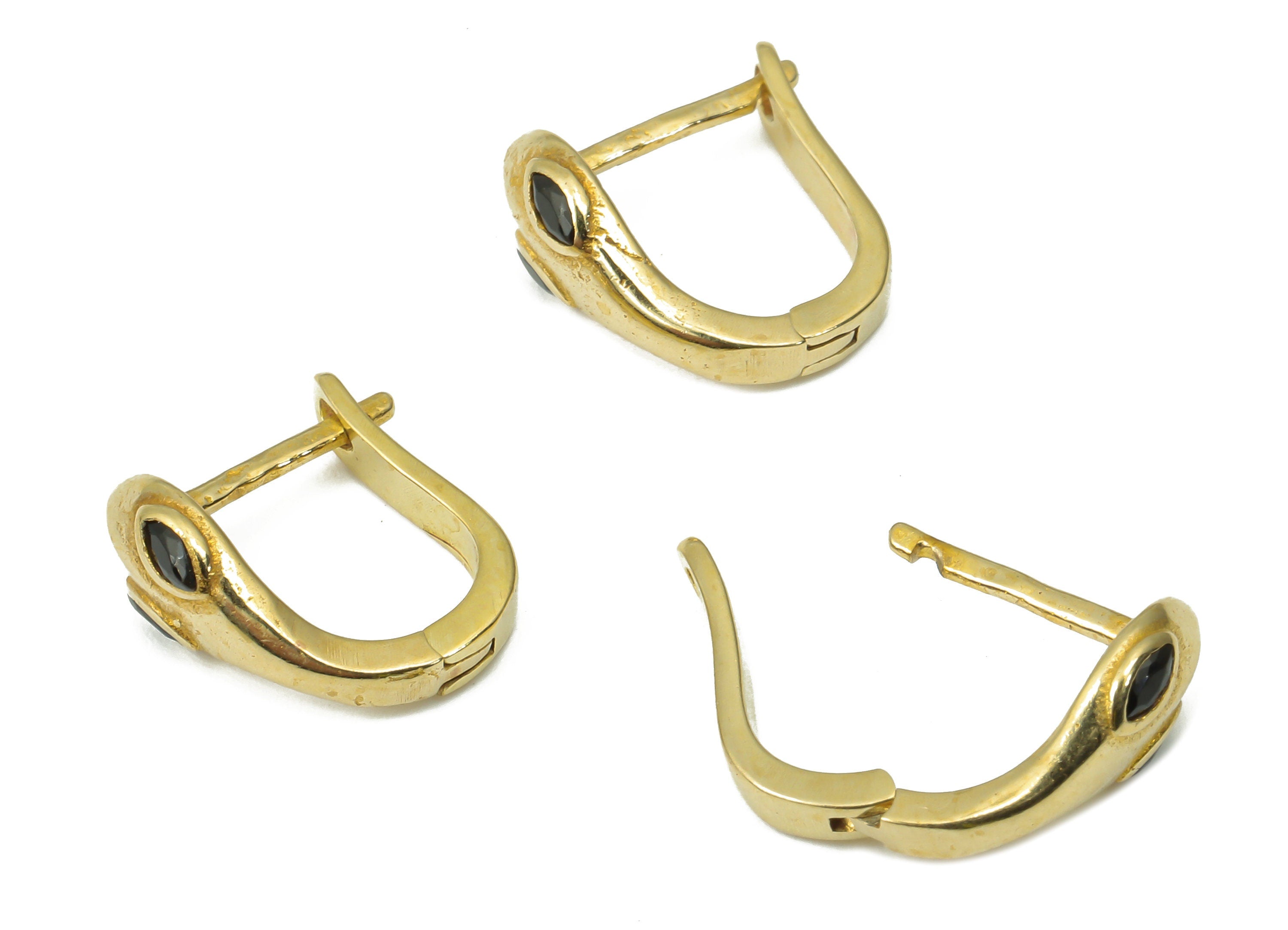 Brass Stud Earrings Huggie – Raw Brass Dainty Snake Zircon Stud Earrings – Earring with Open Ring – 12.07x11.48x2.08mm - PP7371 - DOMEDBAZAAR