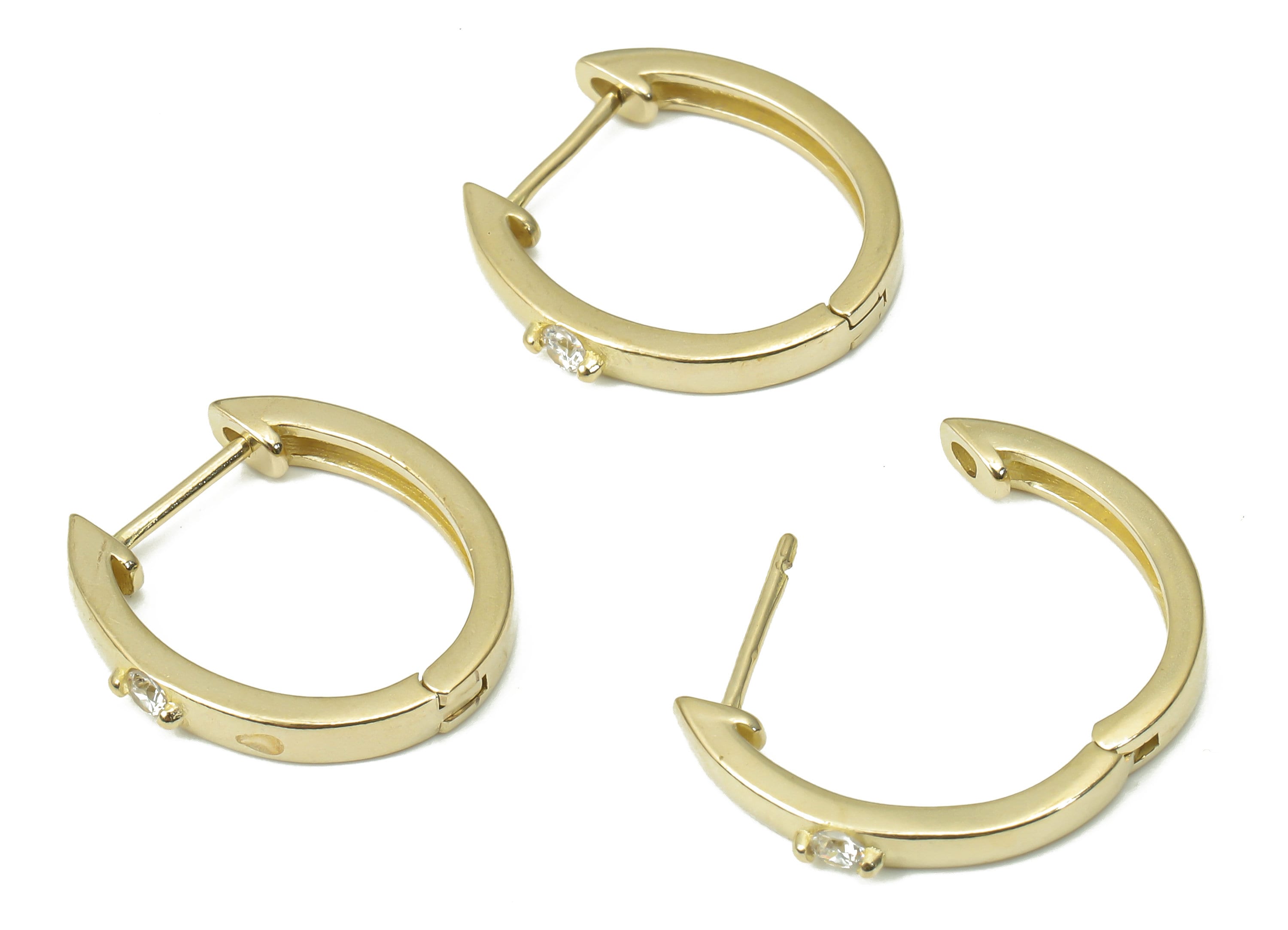 Brass Oval Hoop Earring – Dainty Oval Huggie with Open Ring – Zircon Small Hoop Earrings – Earring Supplies - 17.56x15.17x2.54mm - PP7375 - DOMEDBAZAAR