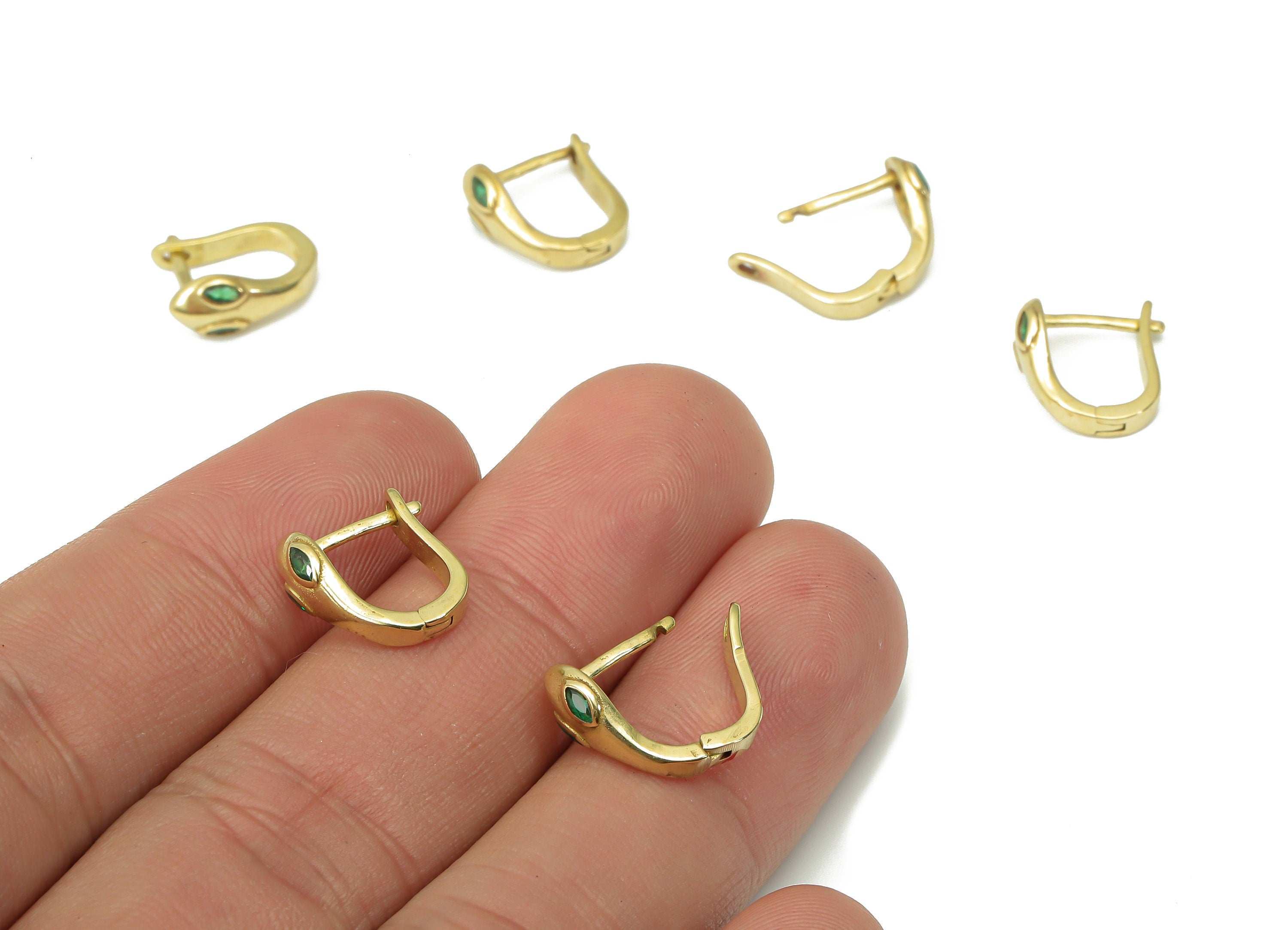 Brass Snake Huggie – Raw Brass Dainty Snake Zircon Stud Earrings – Earring with Open Ring – Earring Supply - 12.14x11.81x2.12mm - PP7359 - DOMEDBAZAAR