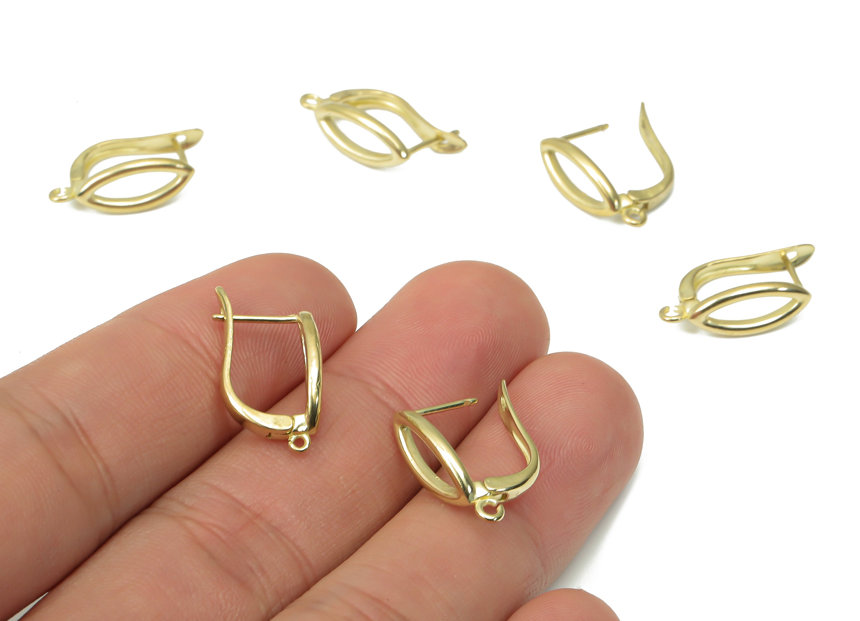 Brass Oval Stud Earrings – Raw Brass Stud Earrings Finding with Hole Loop – Earring Findings - Jewelry Supplies - 19.65x10.62x1.6mm - PP7376 - DOMEDBAZAAR