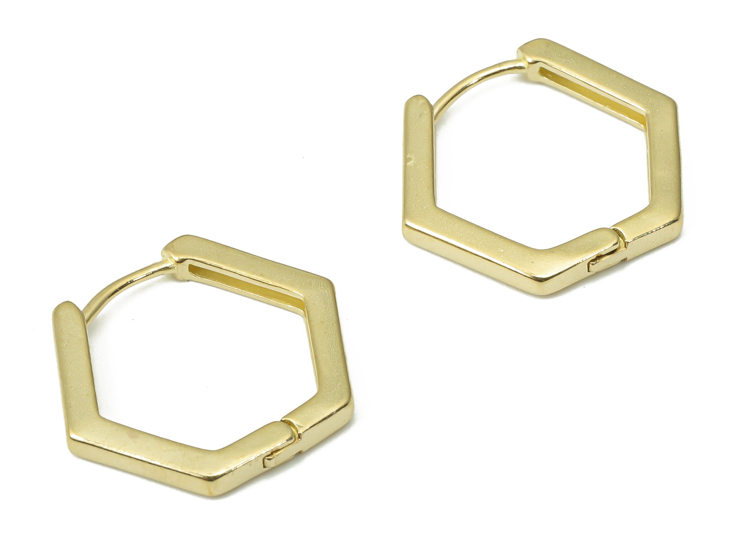 Brass Hexagon Hoop Huggie - Raw Brass Minimalist Hoop Earrings – Geometric Earring Finding - Jewelry Supplies - 17.98x15.07x1.89mm - PP7385 - DOMEDBAZAAR
