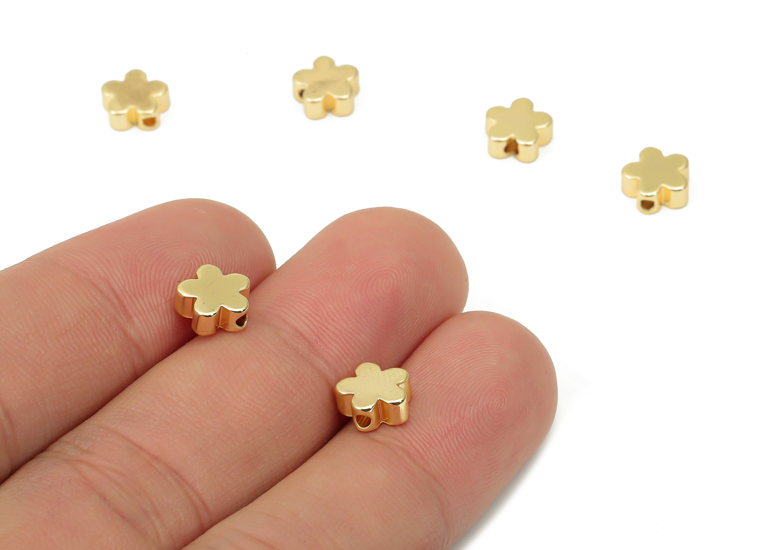 Gold Flower Beads – Brass Flower Spacer Beads – Flower Charms - Bracelet Beads - 18K Real Gold Plated Brass - 7.6x7.6x3.14mm - RGP4428 - DOMEDBAZAAR