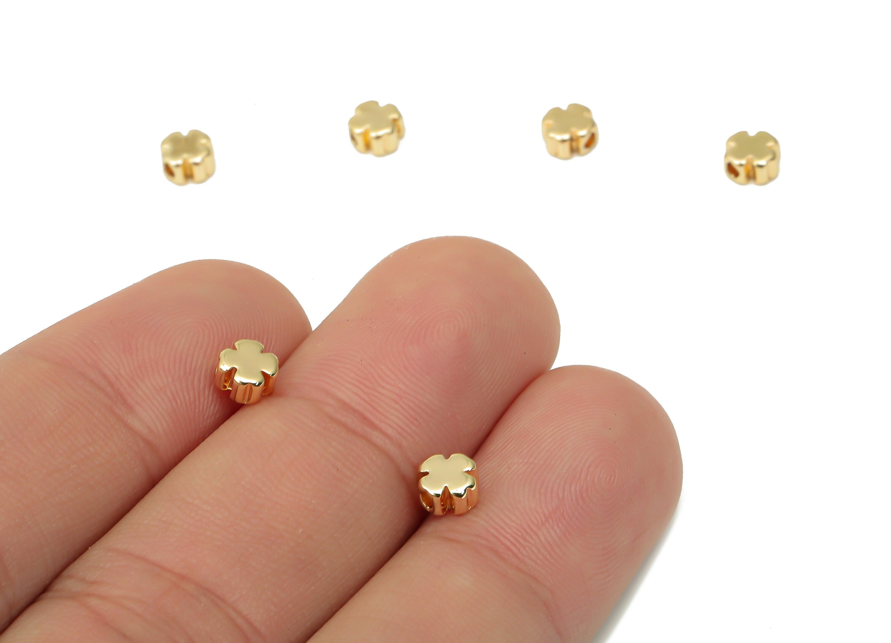 Gold Mini Clover Beads – Brass Leaf Spacer Beads – Bracelet Beads - 18K Real Gold Plated Brass - Jewelry Making - 4.98x4.98x2.75mm - RGP4430 - DOMEDBAZAAR
