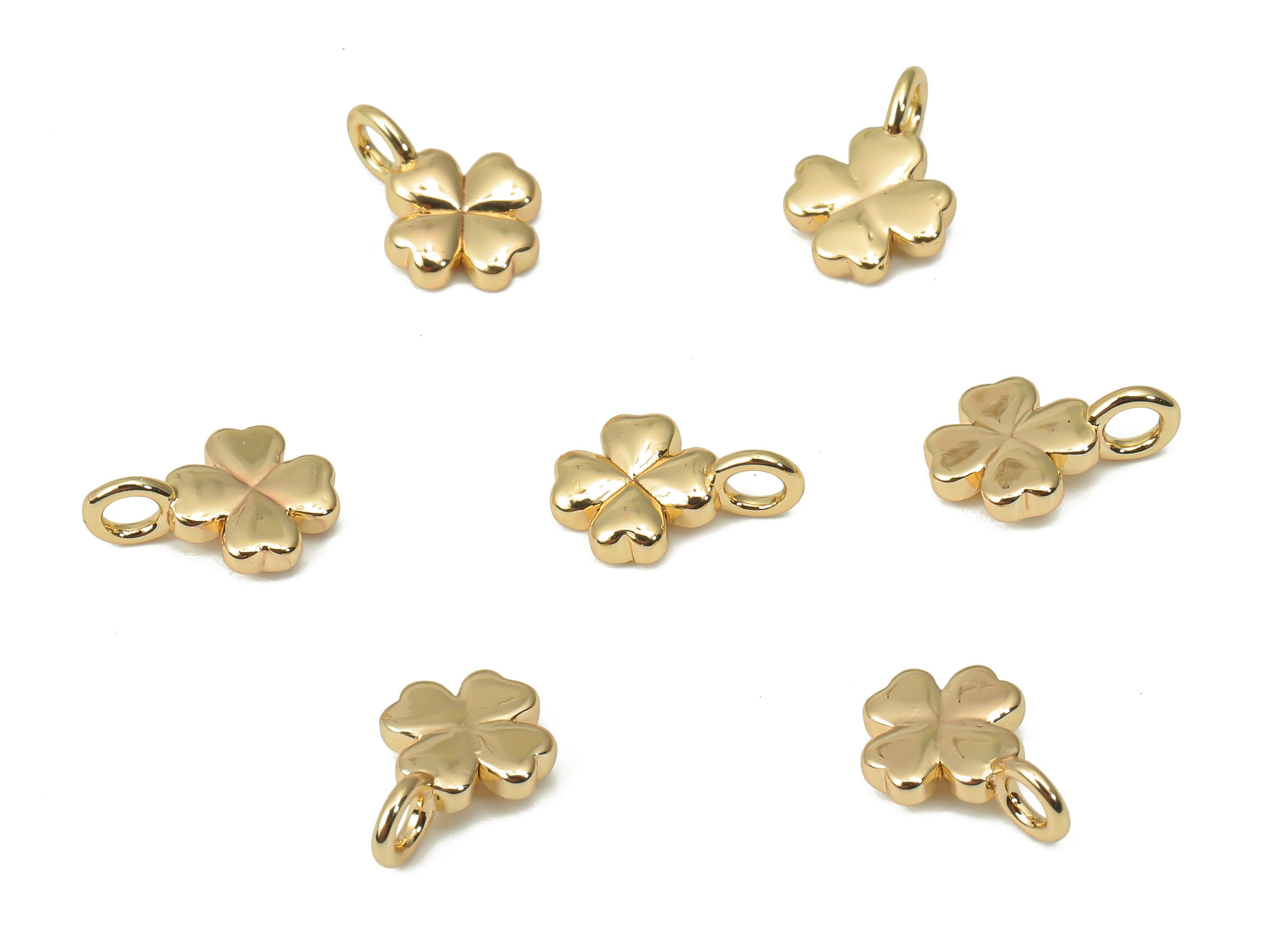 Brass Mini Clover Earring Charms - Gold Leaf Pendant - 18K Real Gold Plated Brass - Jewelry Making Supplies - 8.97x5.98x1.63mm - RGP4453 - DOMEDBAZAAR