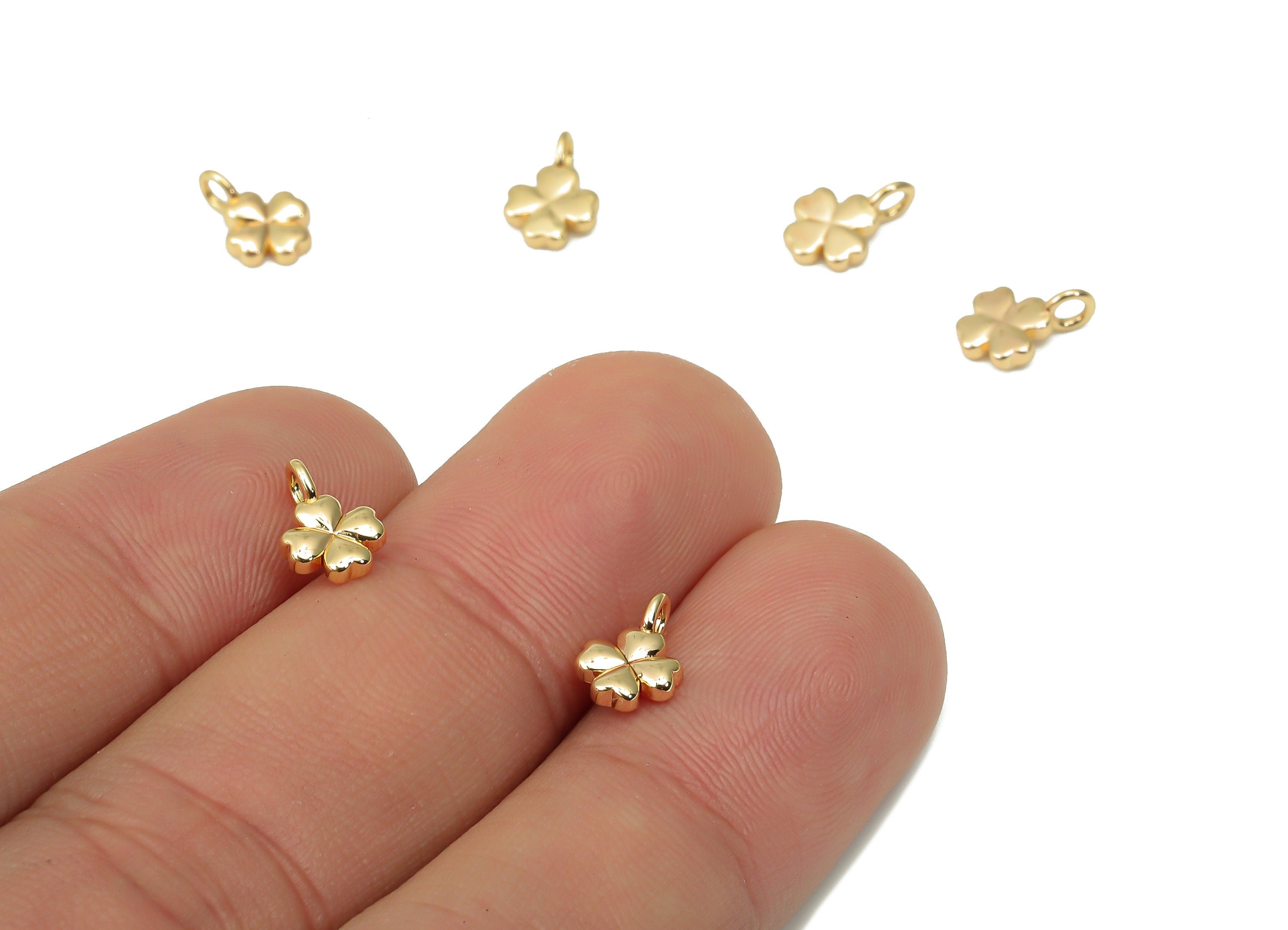 Brass Mini Clover Earring Charms - Gold Leaf Pendant - 18K Real Gold Plated Brass - Jewelry Making Supplies - 8.97x5.98x1.63mm - RGP4453 - DOMEDBAZAAR
