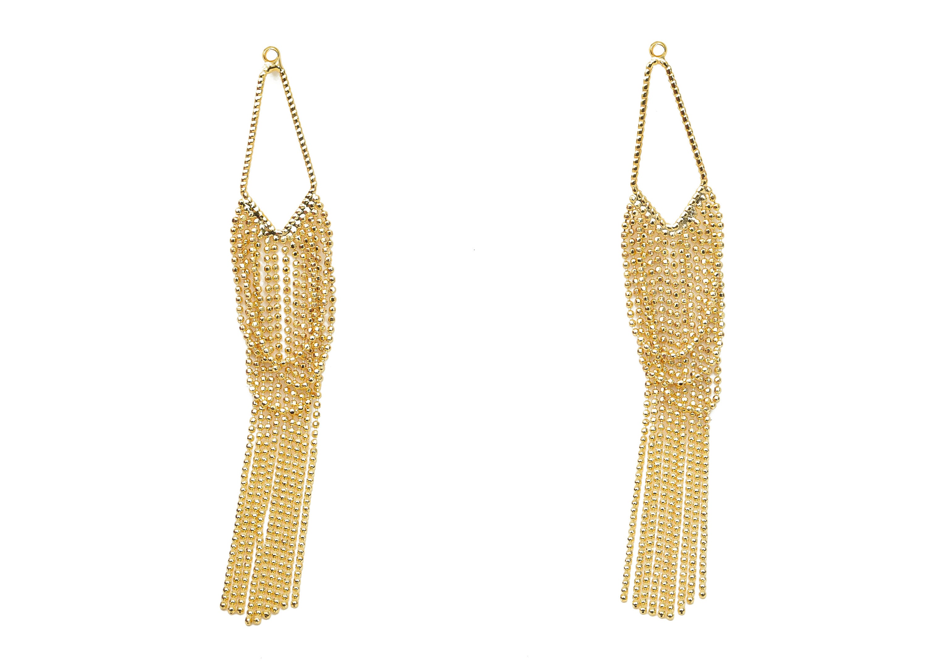 Brass Diamond Ball Chain Tassel Earring Charms - Gold Chain Earrings – 18K Real Gold Plated Brass - Jewelry Making - 86.2x11.8x1.1mm-RGP4491 - DOMEDBAZAAR