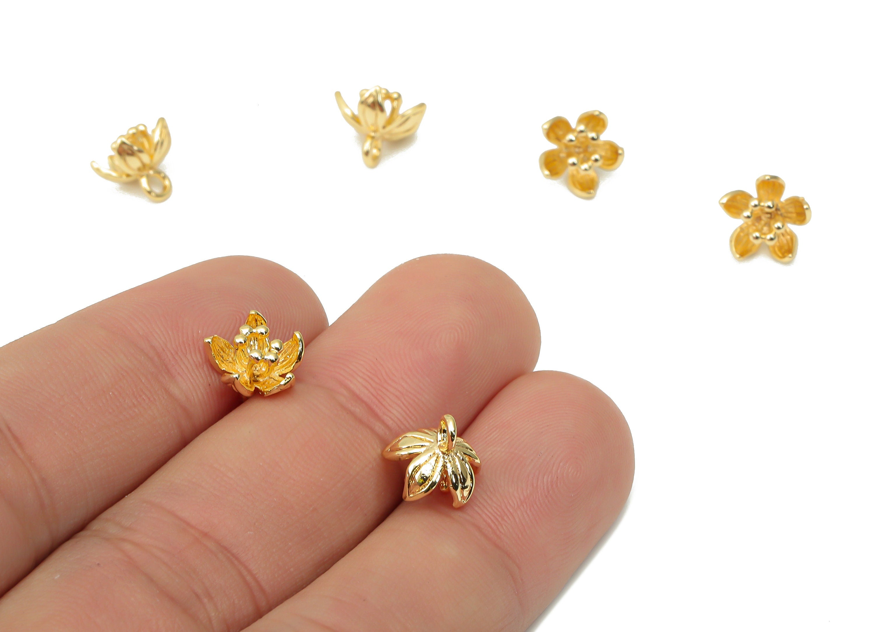 Brass Lotus Earring Charms - Gold Flower Pendant - 18K Real Gold Plated Brass - Earring Charms for Jewelry Making - 8.6x8.21x1.1mm - RGP4445 - DOMEDBAZAAR